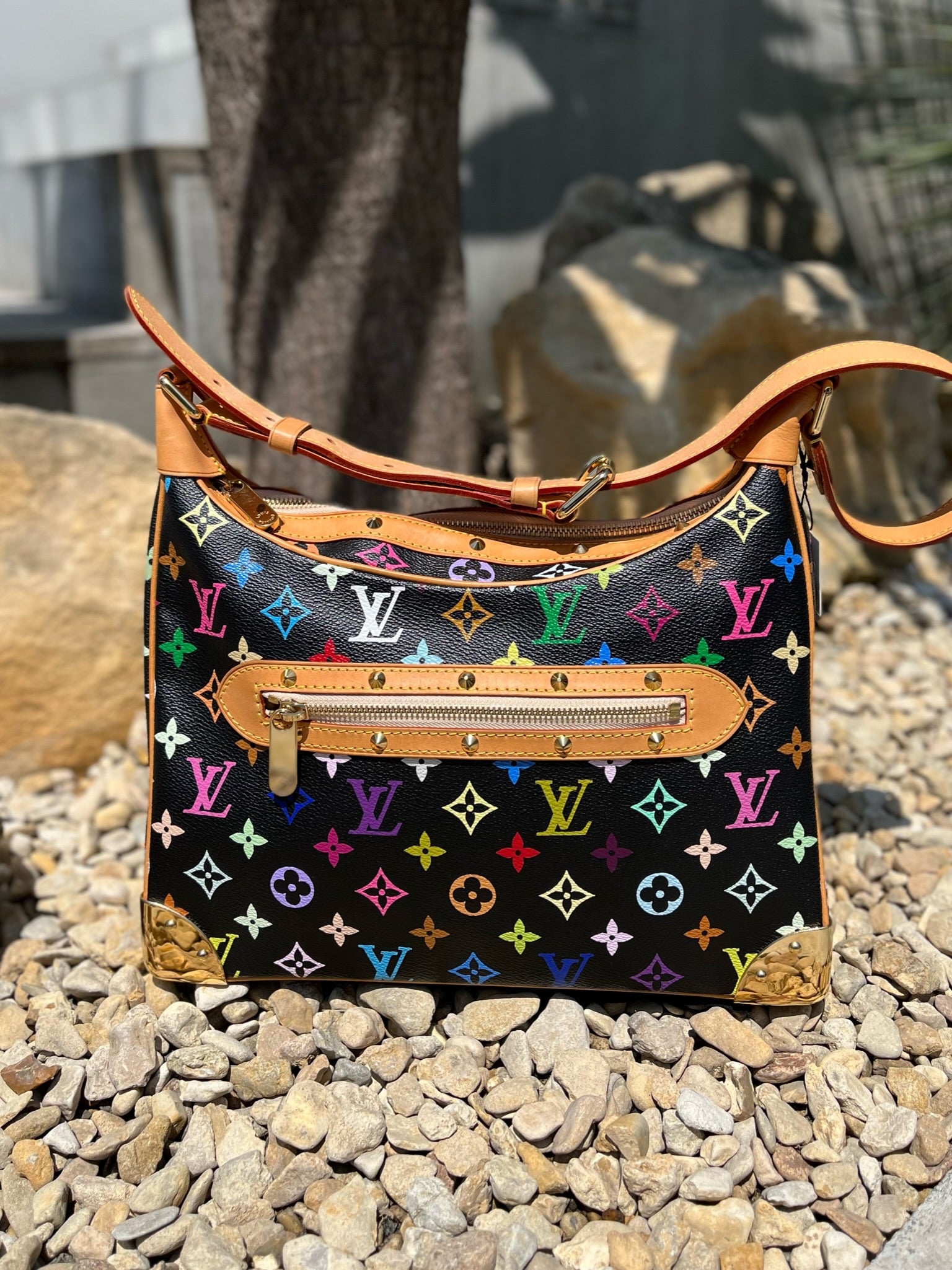 LOUIS VUITTON White Multicolor Monogram Canvas Boulogne Shoulder Bag