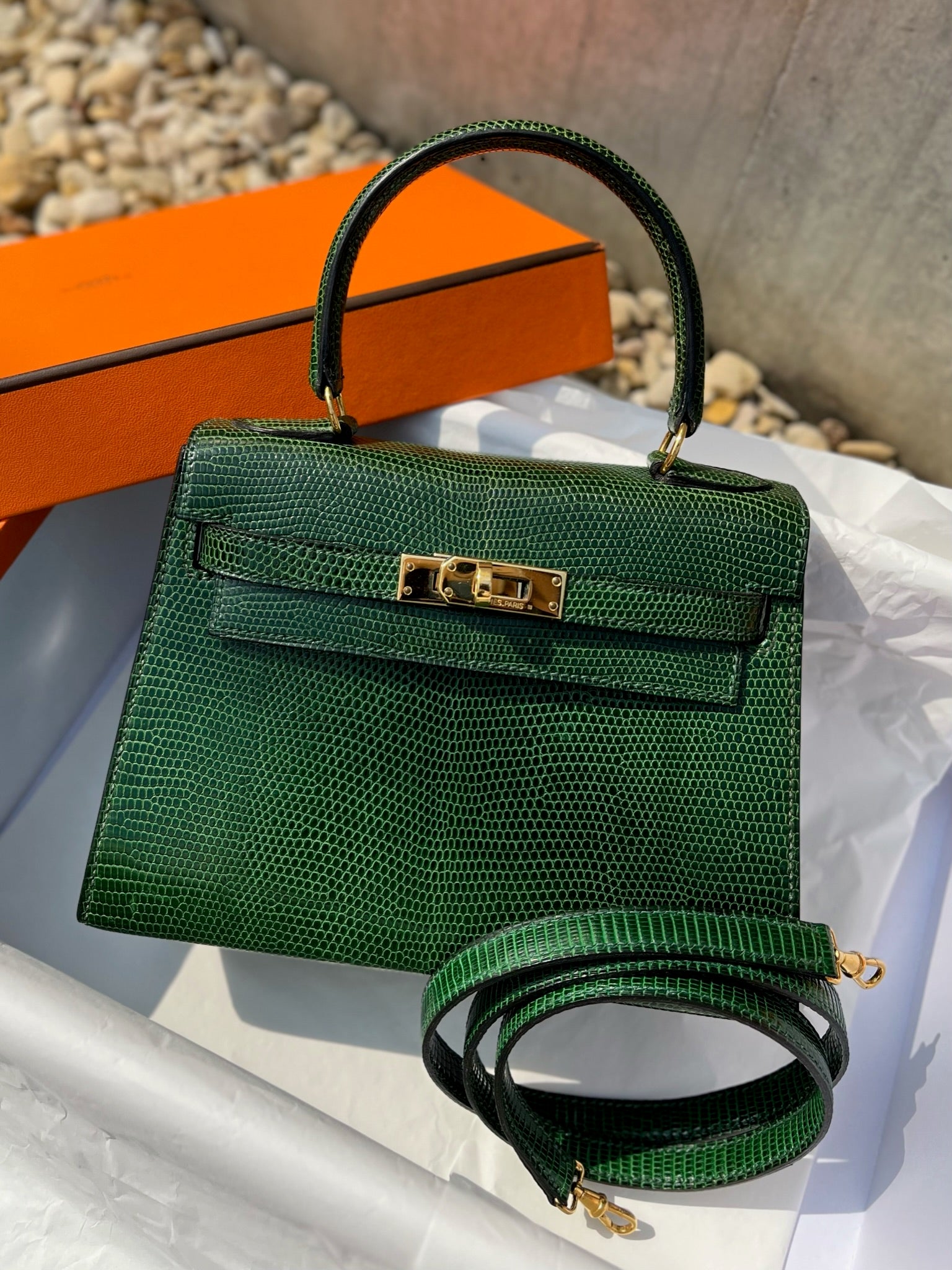 Hermes Mini Kelly 20 2WAY Handbag T 1990 Gold Hardware Lizard