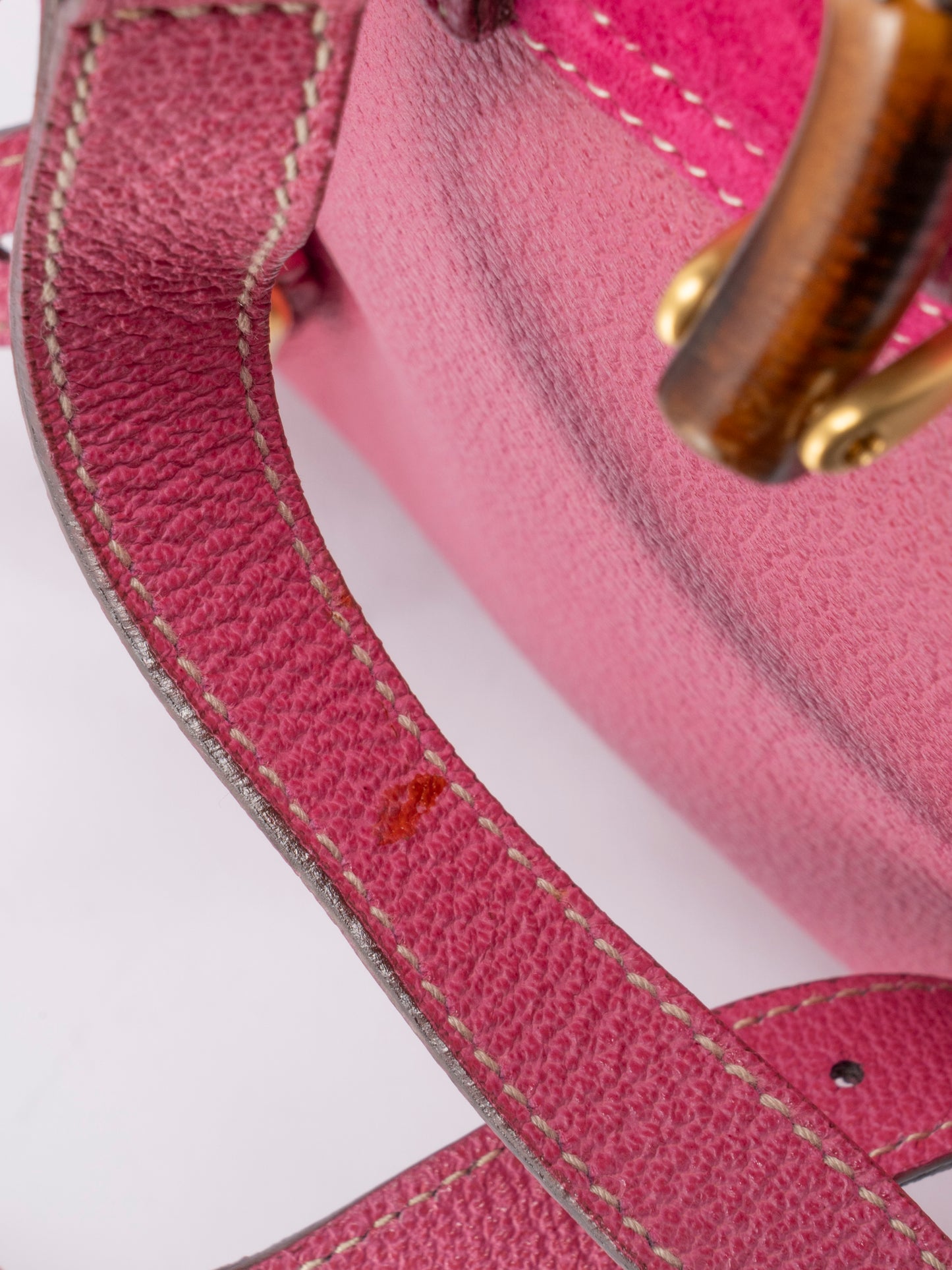 グッチ バンブー リュックサック スエード ピンク ゴールド金具