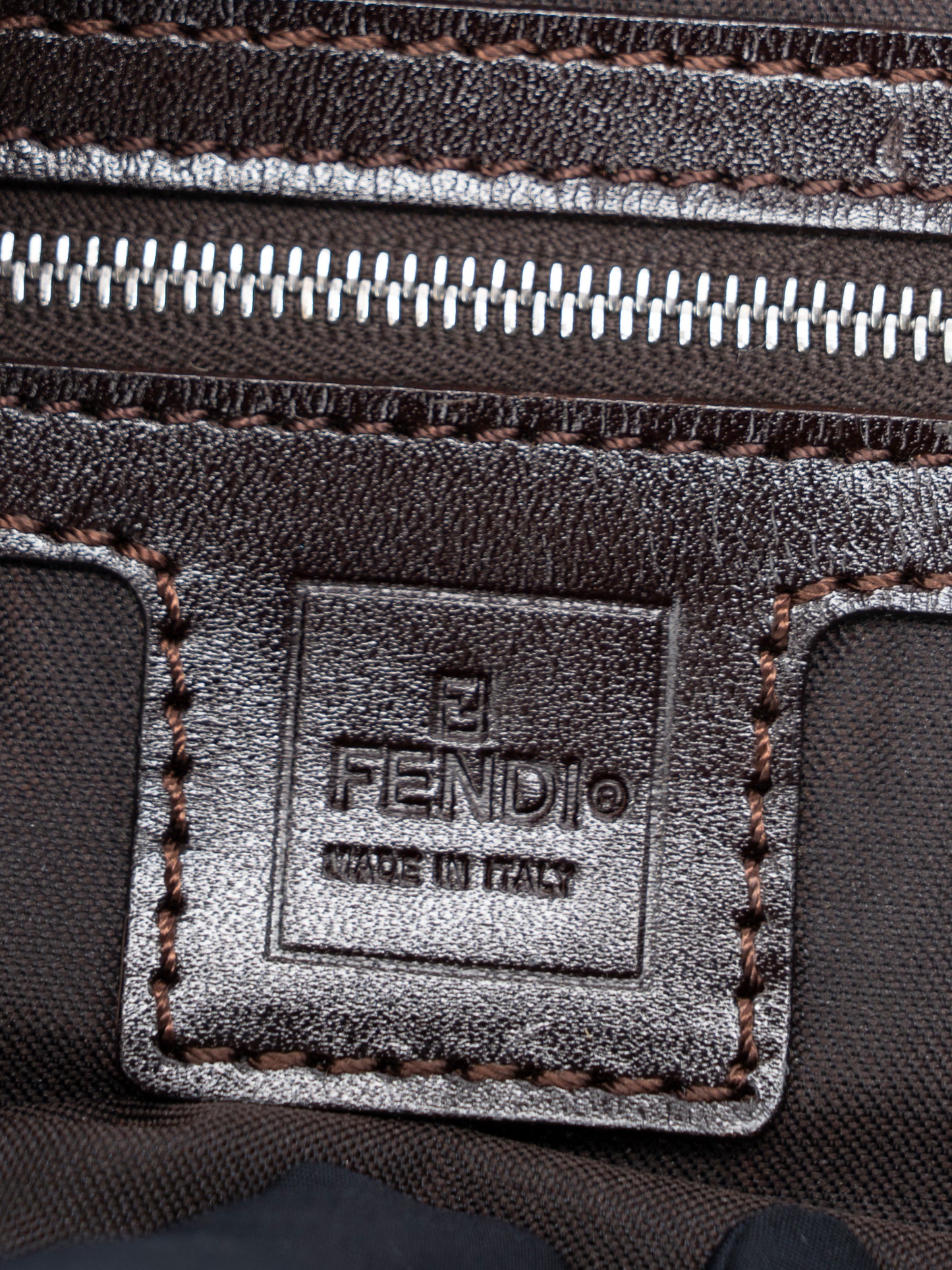 フェンディ ズッカ マンマバケット ショルダーバッグ キャンバス ブラウン シルバー金具