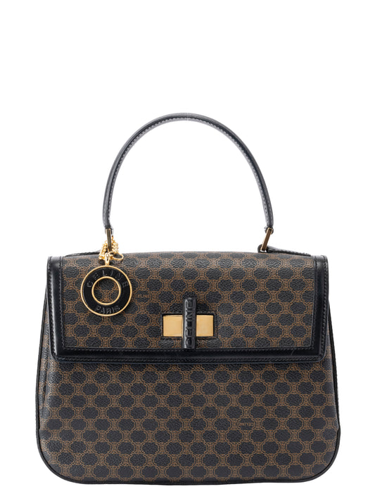 セリーヌ マカダム ターンロック ハンドバッグ PVCキャンバス ブラック ゴールド金具