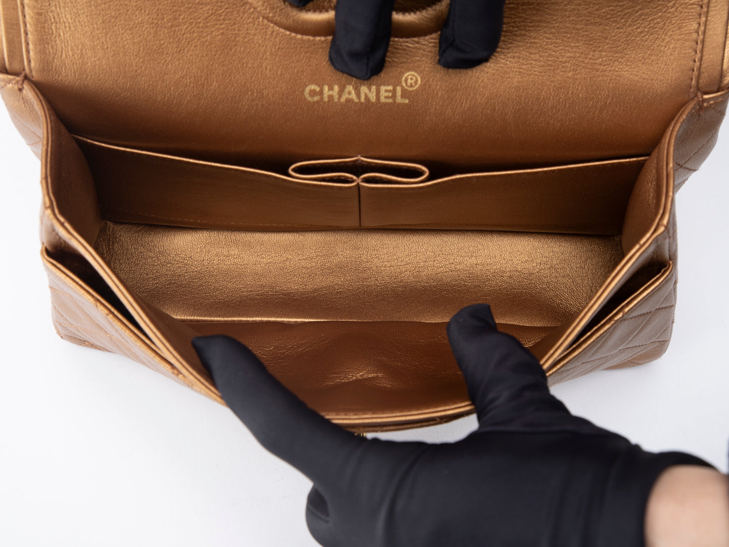 シャネル Wフラップ マトラッセ25 ショルダーチェーンバッグ ラムスキン ゴールド ゴールド金具