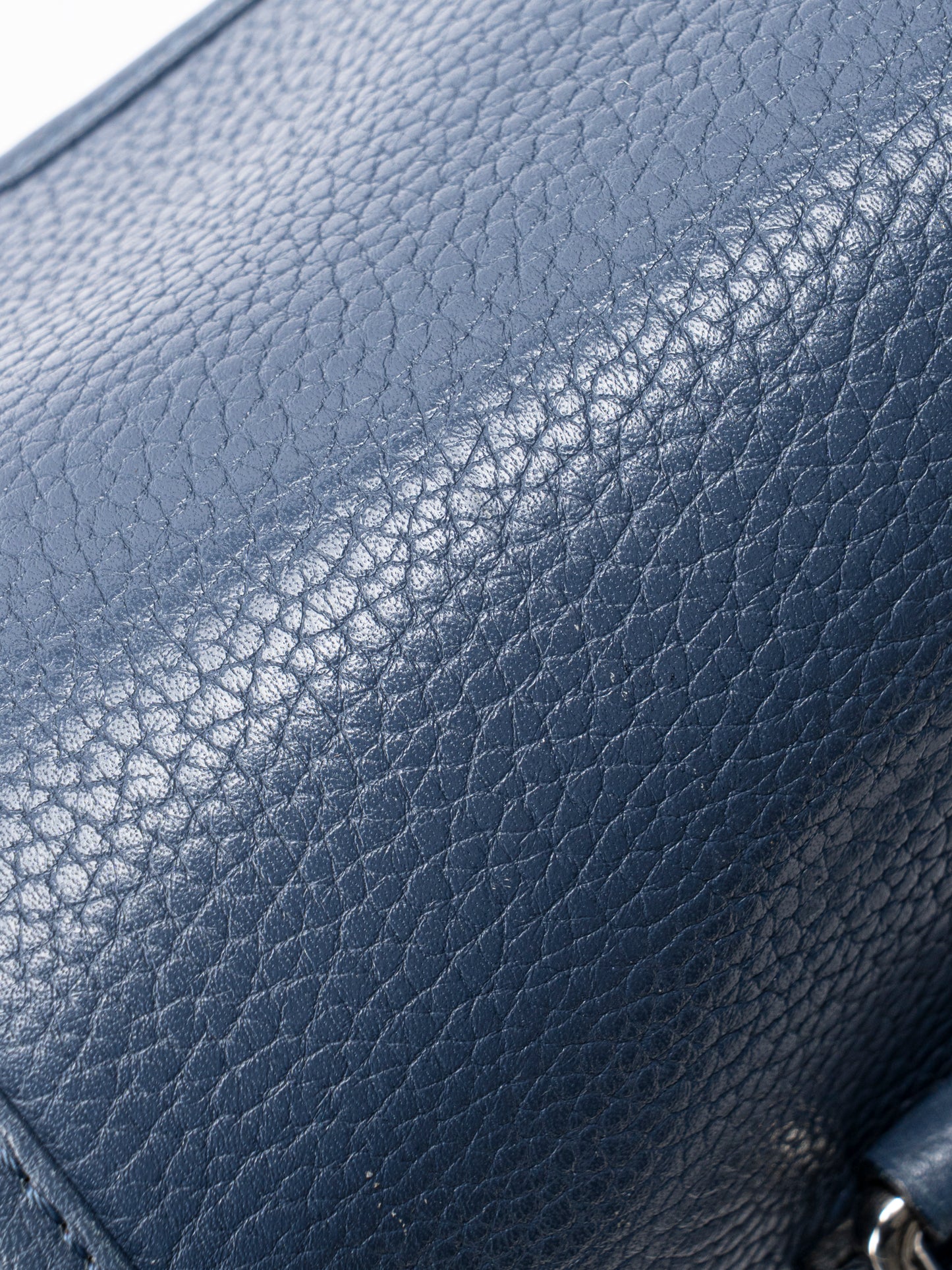 ロエベ アラモ ハンドバッグ ストラップ付き レザー ブルー シルバー金具