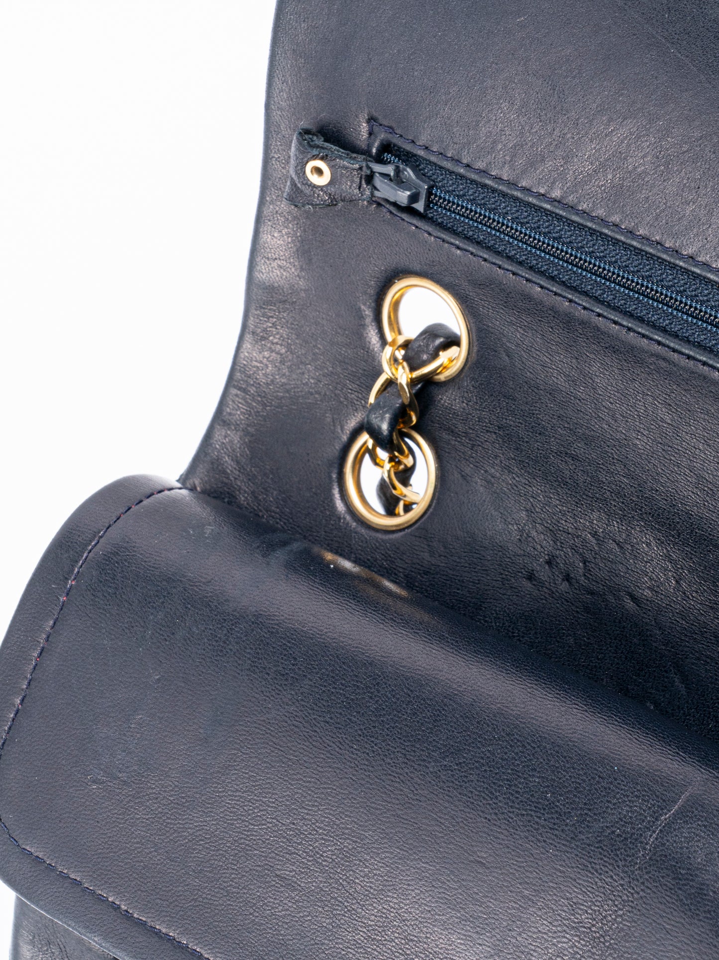 シャネル Wフラップ マトラッセ25 ショルダーチェーンバッグ ラムスキン ネイビー ゴールド金具