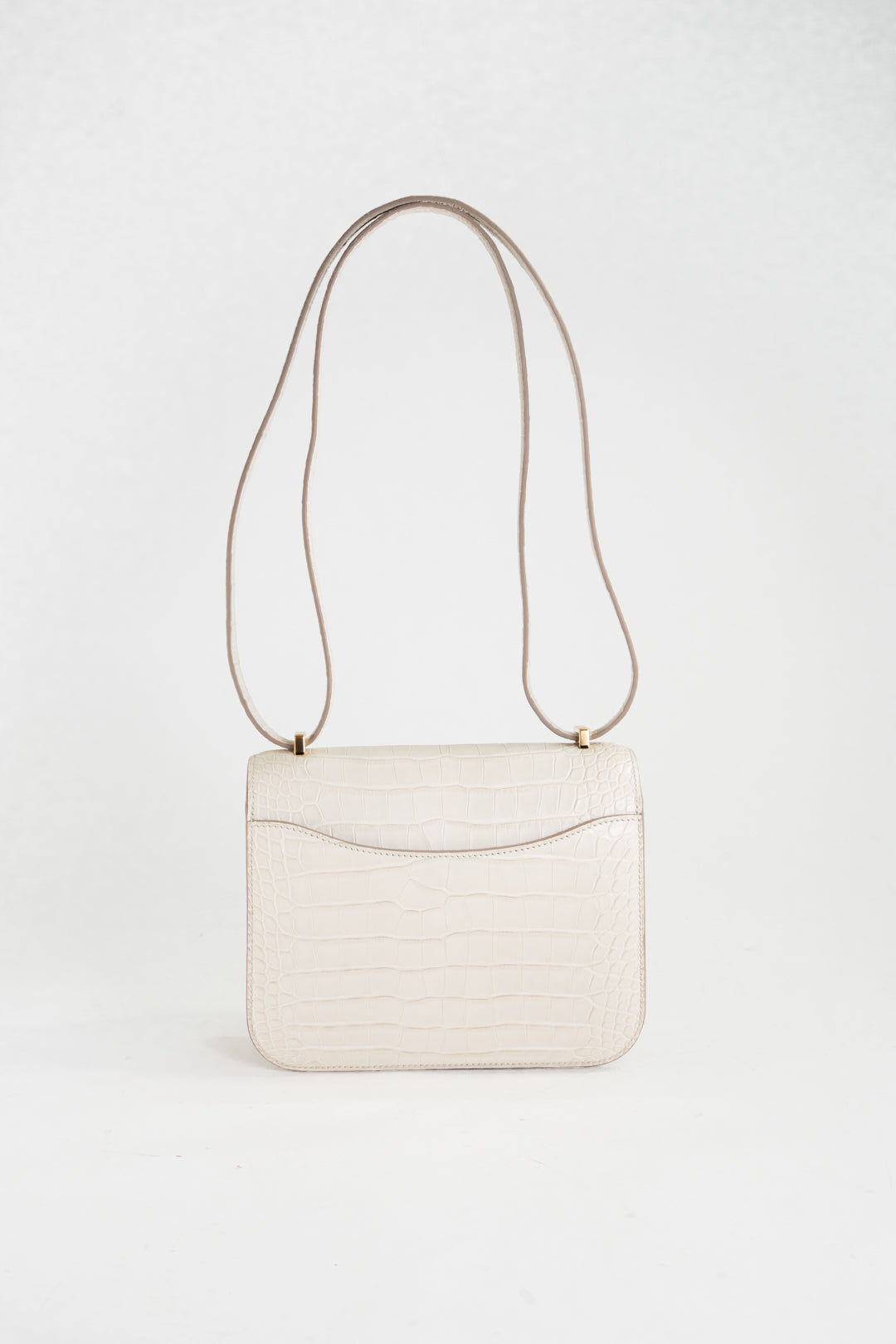 Hermes New Mini Constance Shoulder Bag U: 2022 Gold Hardware Alligator Matte Beton