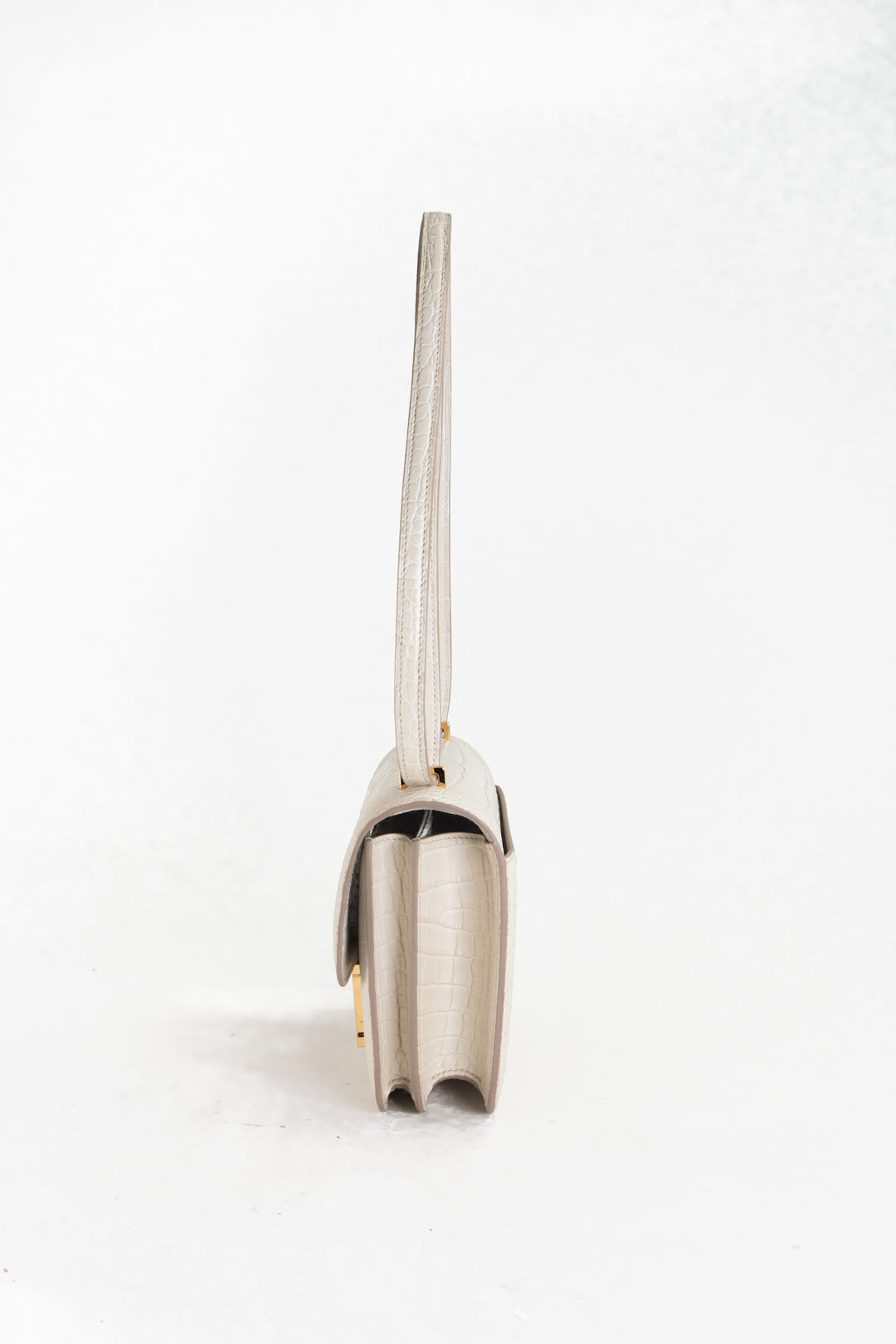 Hermes New Mini Constance Shoulder Bag U: 2022 Gold Hardware Alligator Matte Beton