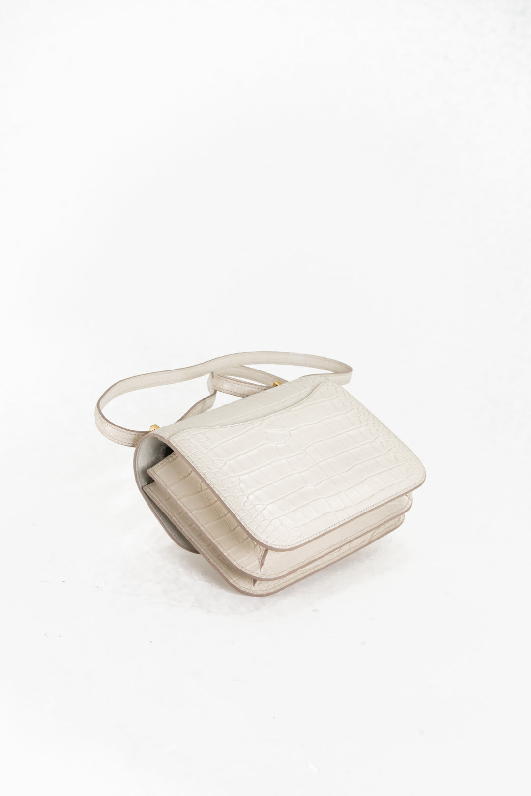 Hermes New Mini Constance Shoulder Bag U: 2022 Gold Hardware Alligator Matte Beton
