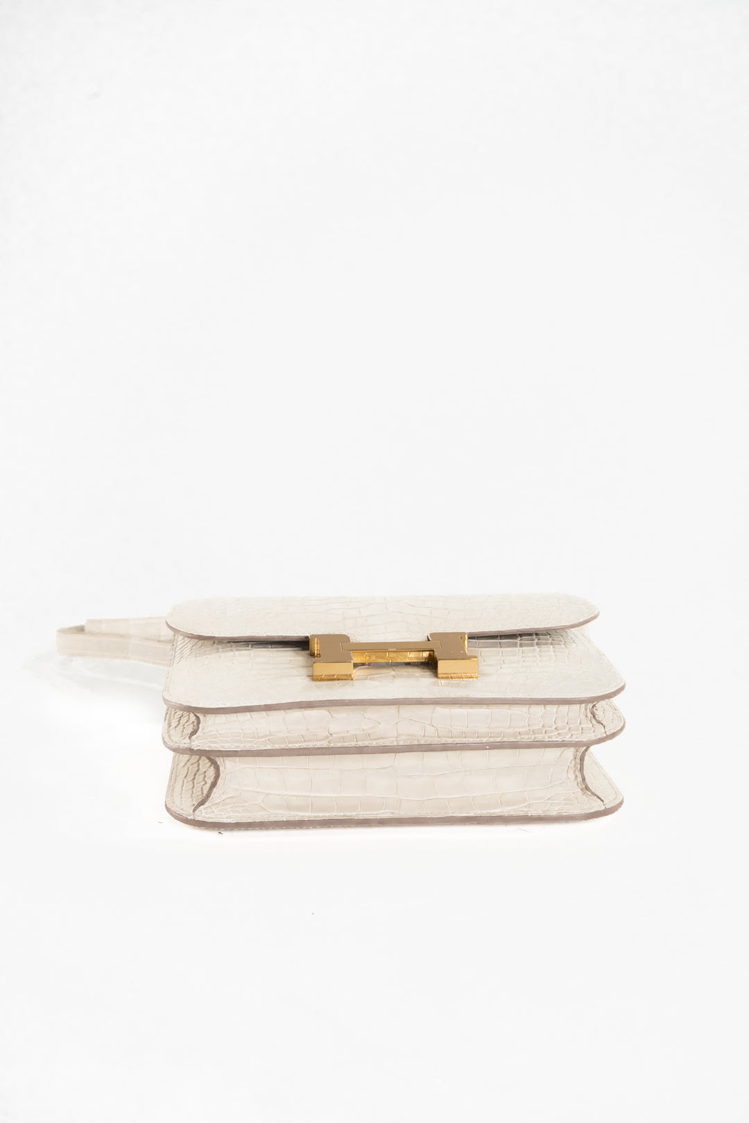 Hermes New Mini Constance Shoulder Bag U: 2022 Gold Hardware Alligator Matte Beton