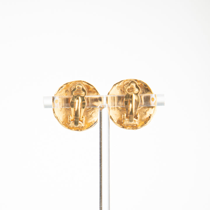 Chanel Lion Coco Mark Button Earrings Gold Plated Gold