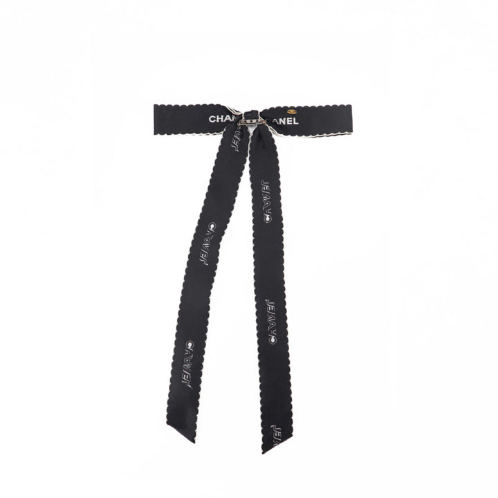 Chanel Logo Ribbon Brooch Satin Black
