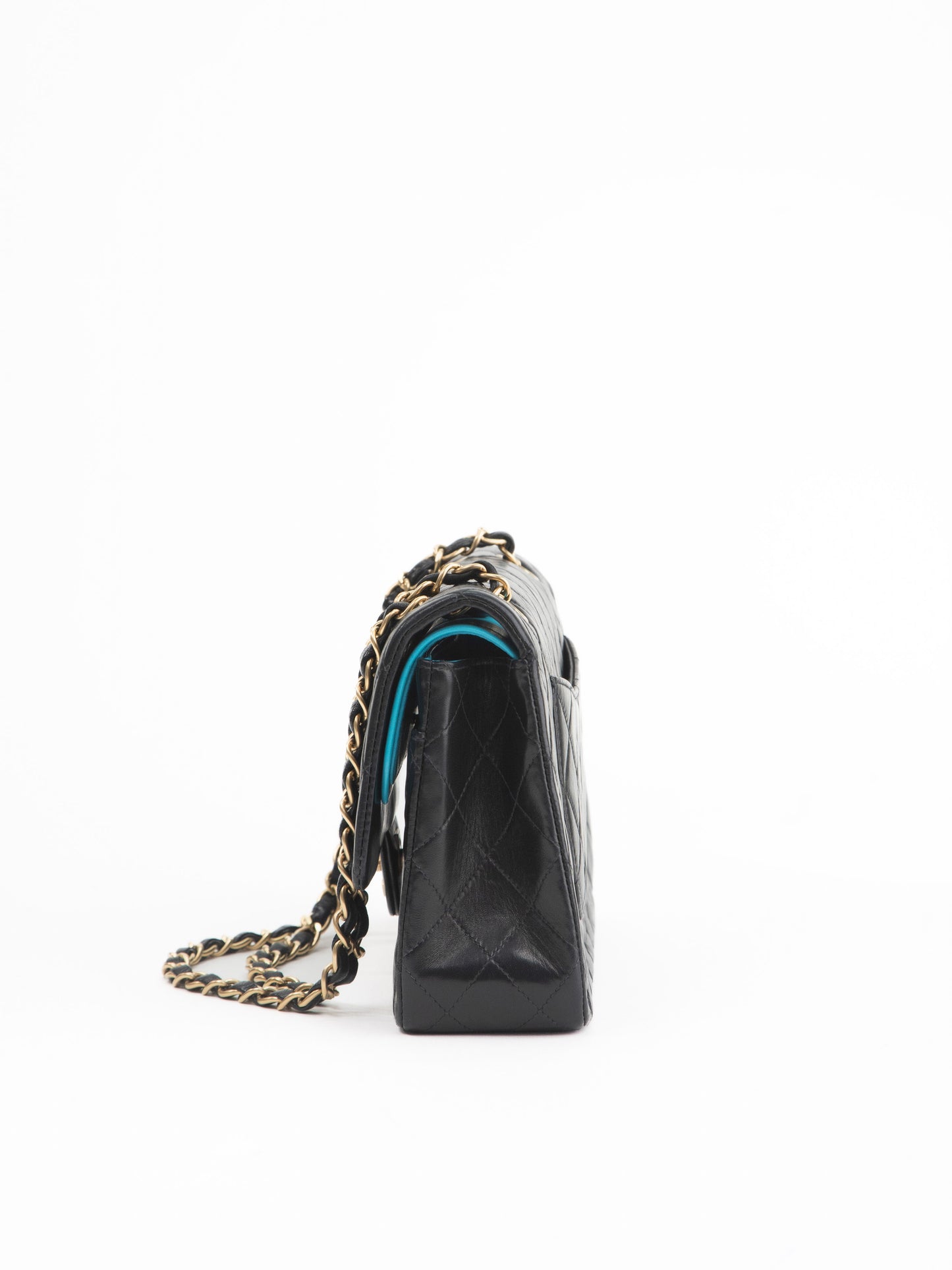 Chanel Matelasse Classic Flap Chain Shoulder Bag Limited Medium Lambskin Blue Black