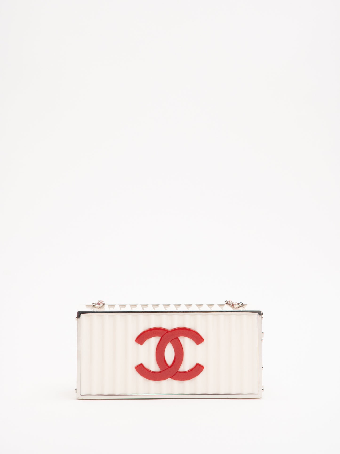 Chanel Rare Limited Container Type Chain Shoulder Bag Acrylic White Lambskin Red