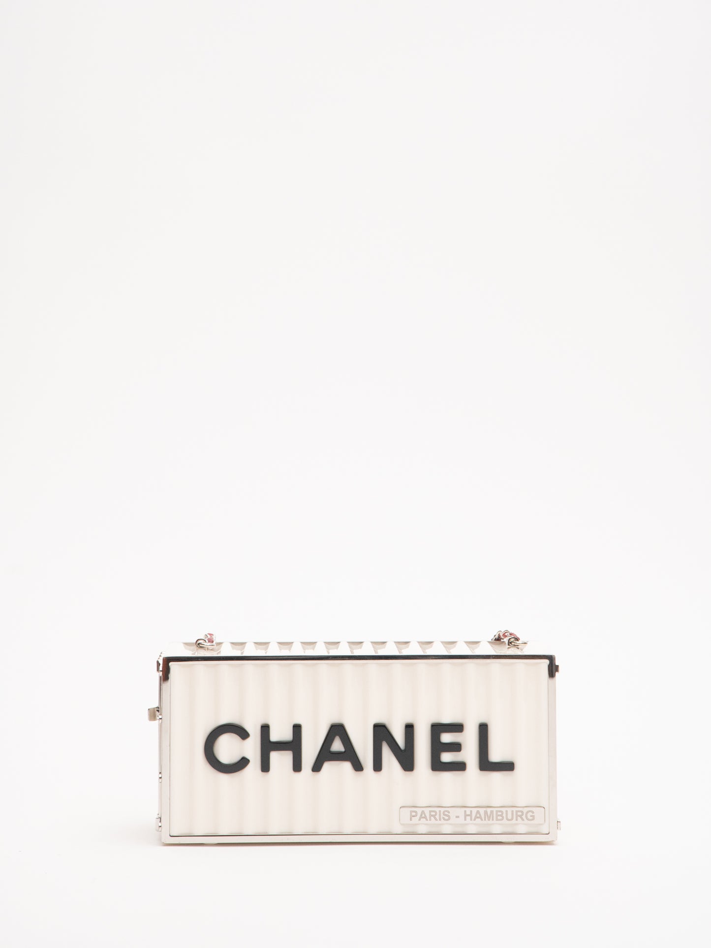 Chanel Rare Limited Container Type Chain Shoulder Bag Acrylic White Lambskin Red