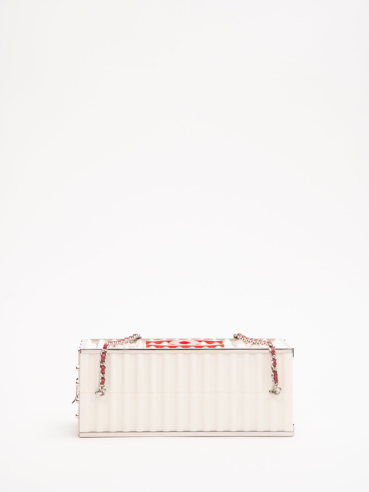 Chanel Rare Limited Container Type Chain Shoulder Bag Acrylic White Lambskin Red