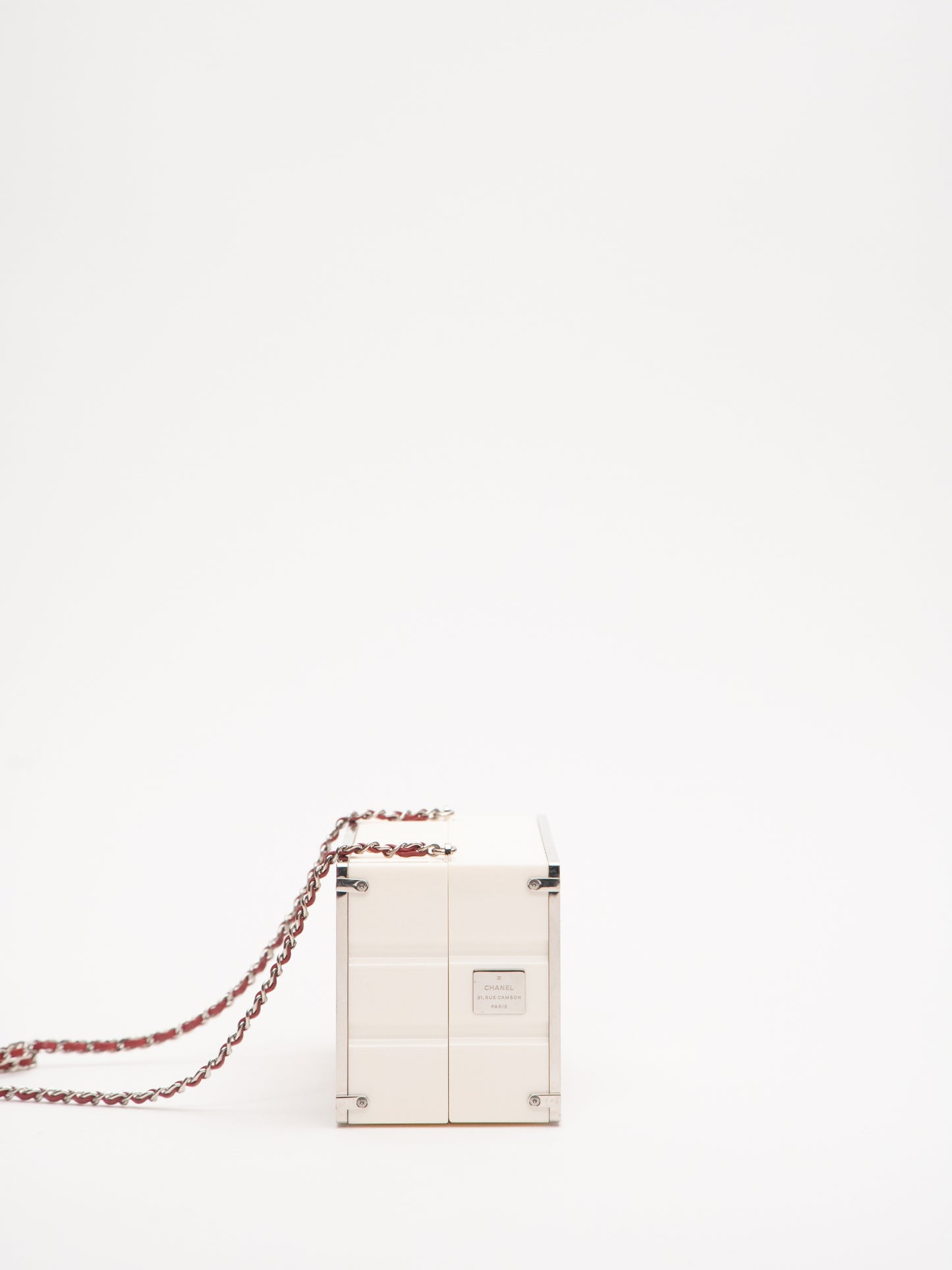 Chanel Rare Limited Container Type Chain Shoulder Bag Acrylic White Lambskin Red
