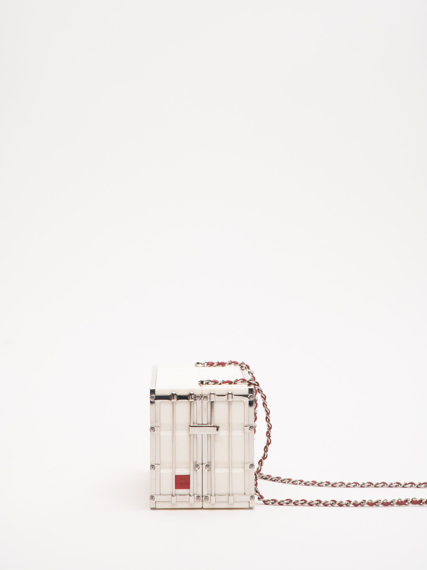 Chanel Rare Limited Container Type Chain Shoulder Bag Acrylic White Lambskin Red