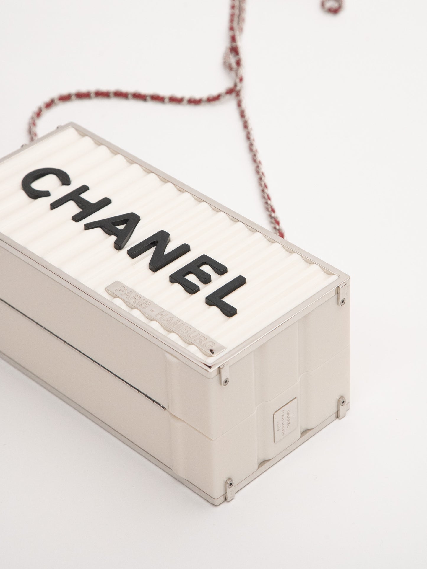 Chanel Rare Limited Container Type Chain Shoulder Bag Acrylic White Lambskin Red
