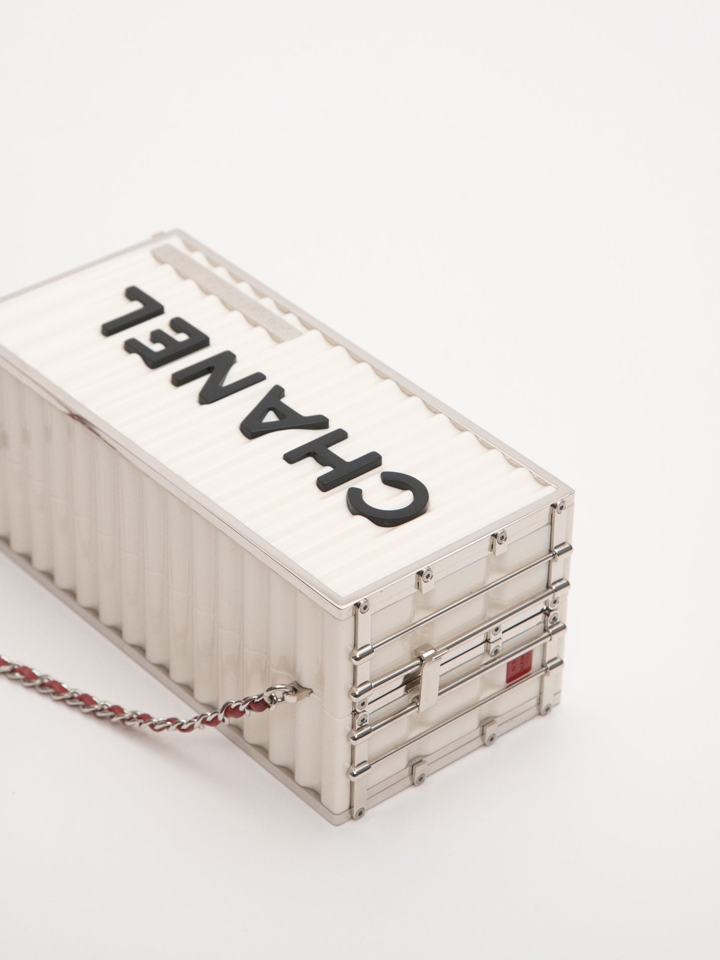 Chanel Rare Limited Container Type Chain Shoulder Bag Acrylic White Lambskin Red