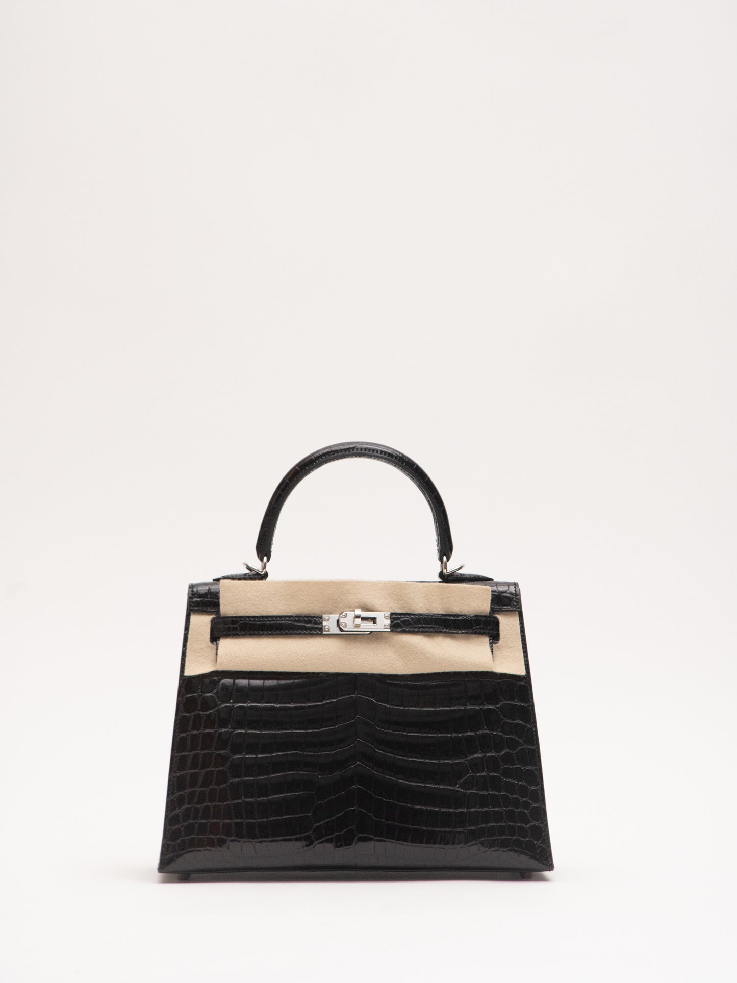 Hermes New Kelly 25 2WAY Handbag U: 2022 Silver Metal Fittings Niloticus Crocodile Skin Black