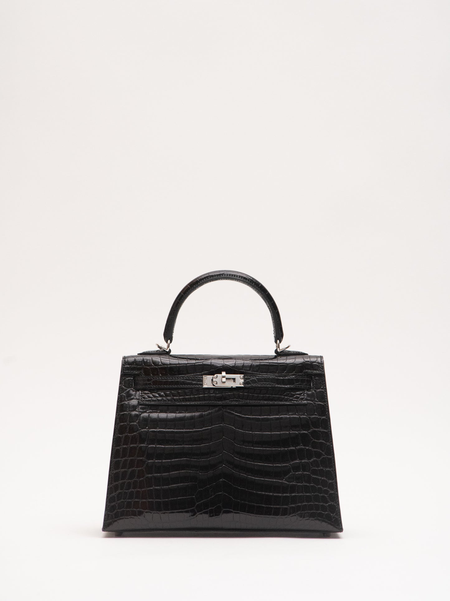 Hermes New Kelly 25 2WAY Handbag U: 2022 Silver Metal Fittings Niloticus Crocodile Skin Black