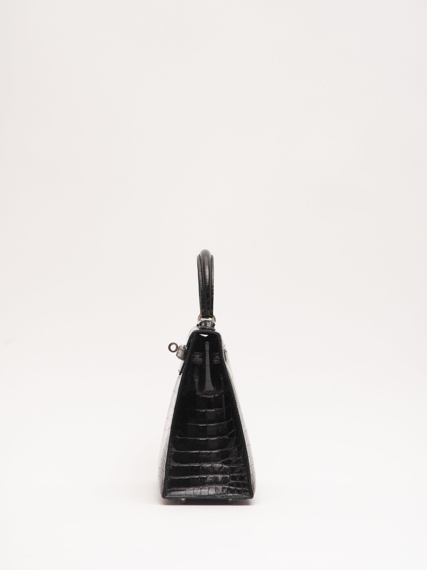 Hermes New Kelly 25 2WAY Handbag U: 2022 Silver Metal Fittings Niloticus Crocodile Skin Black