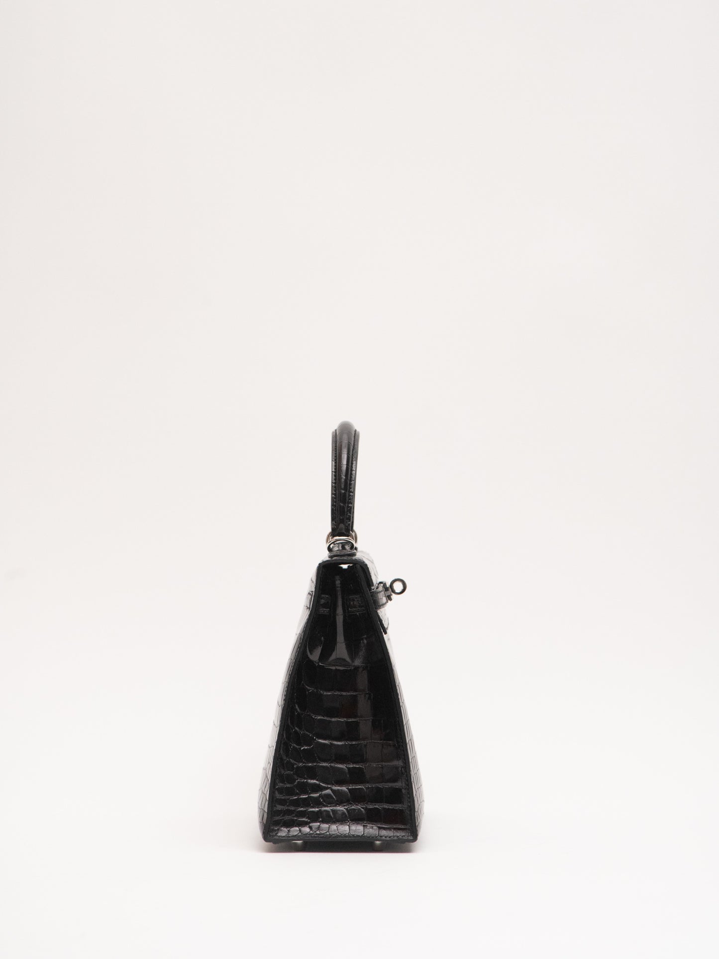 Hermes New Kelly 25 2WAY Handbag U: 2022 Silver Metal Fittings Niloticus Crocodile Skin Black