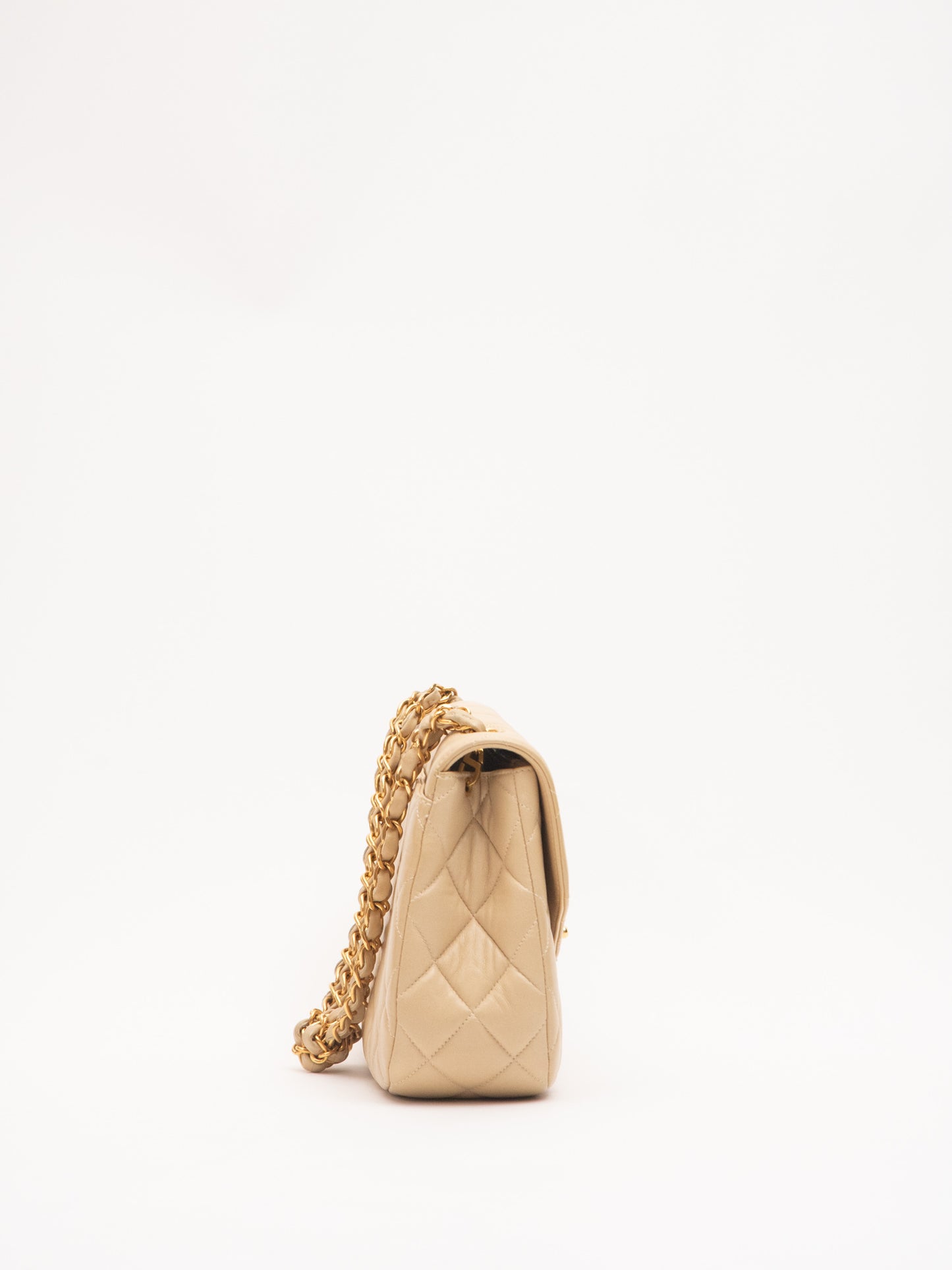 Chanel V flap matelasse handbag lambskin beige