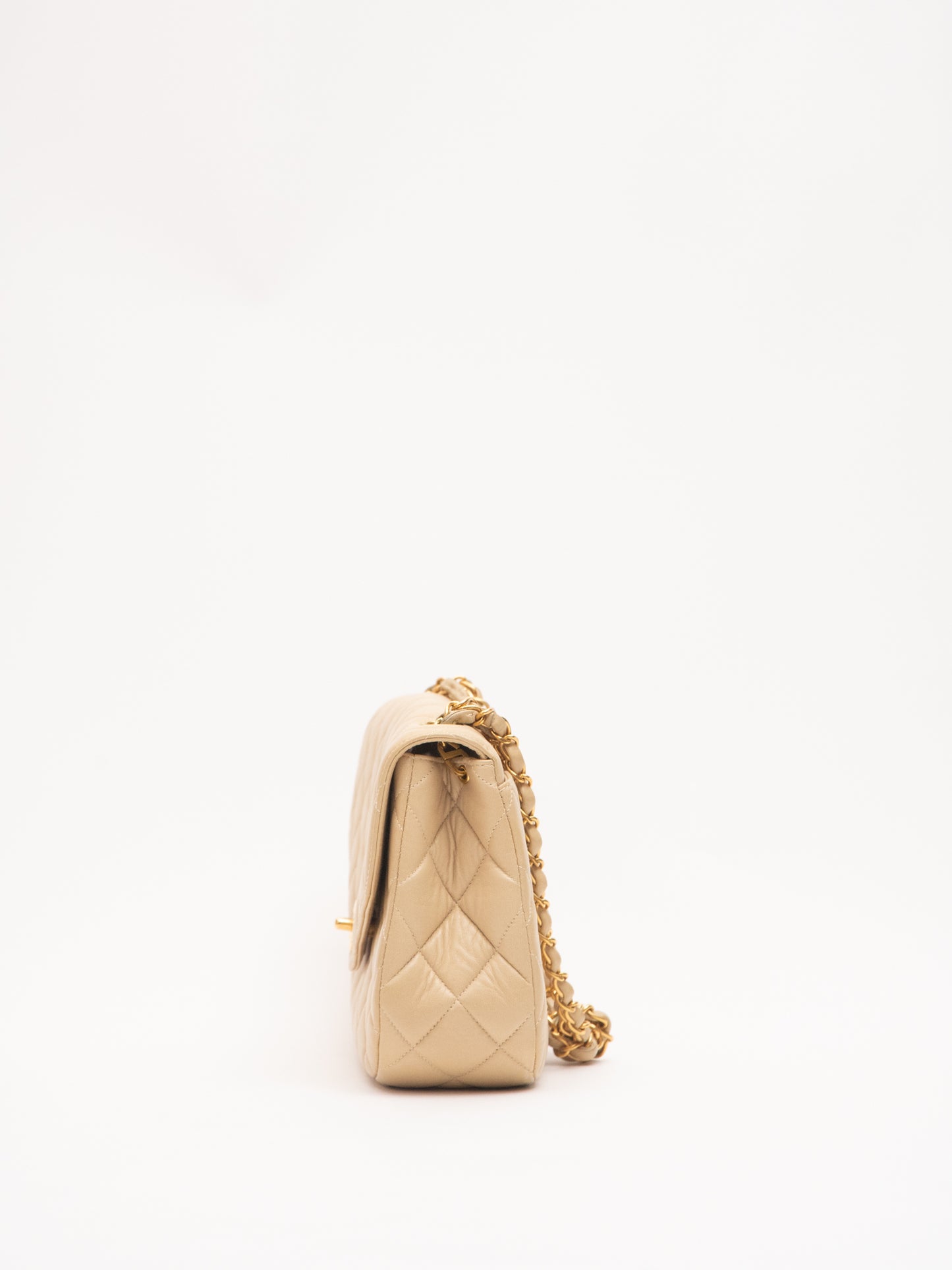 Chanel V flap matelasse handbag lambskin beige