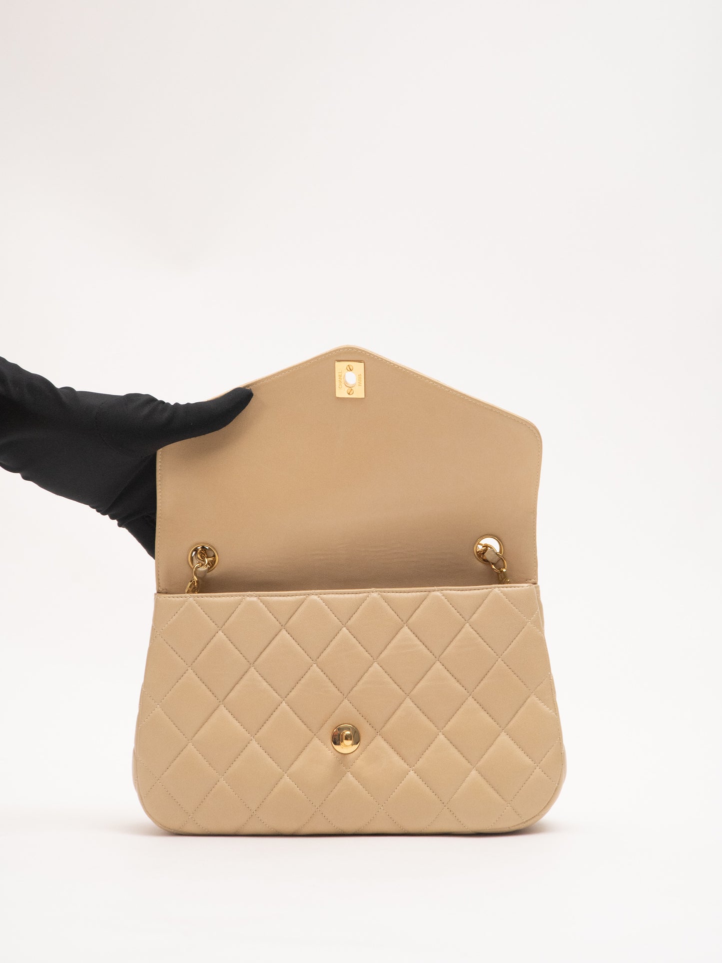Chanel V flap matelasse handbag lambskin beige