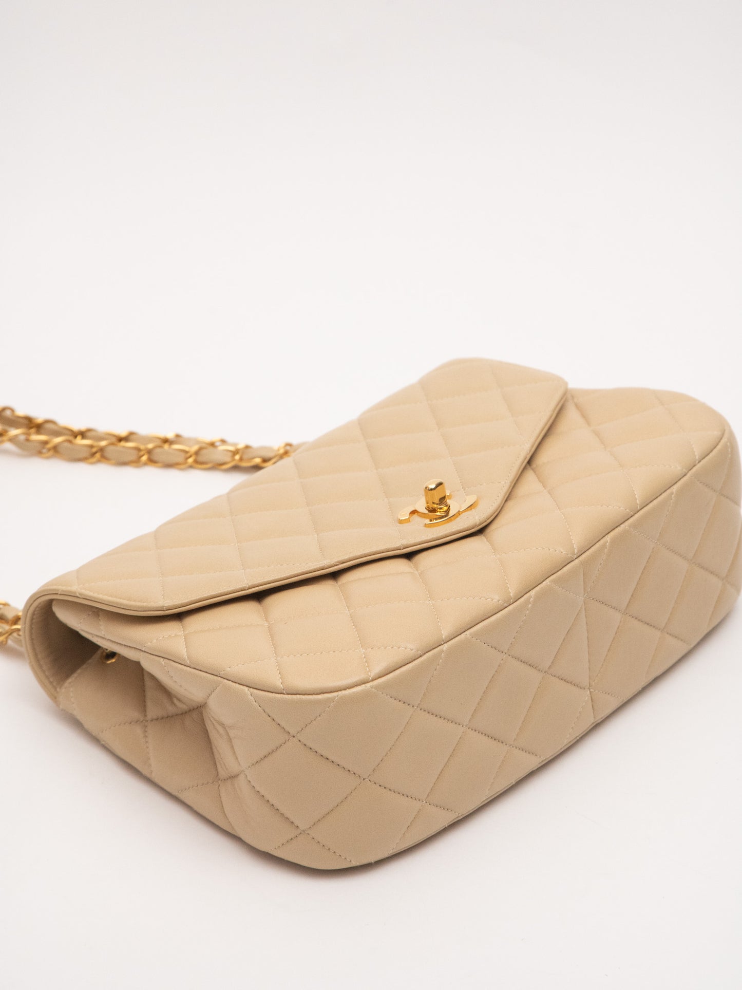 Chanel V flap matelasse handbag lambskin beige