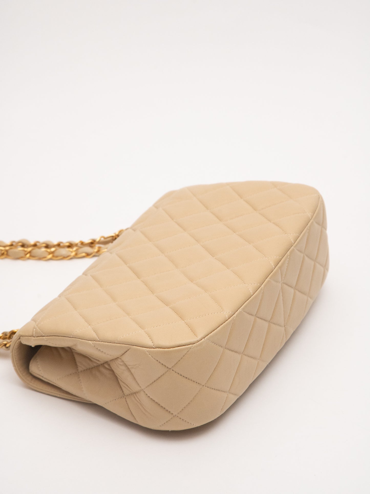 Chanel V flap matelasse handbag lambskin beige