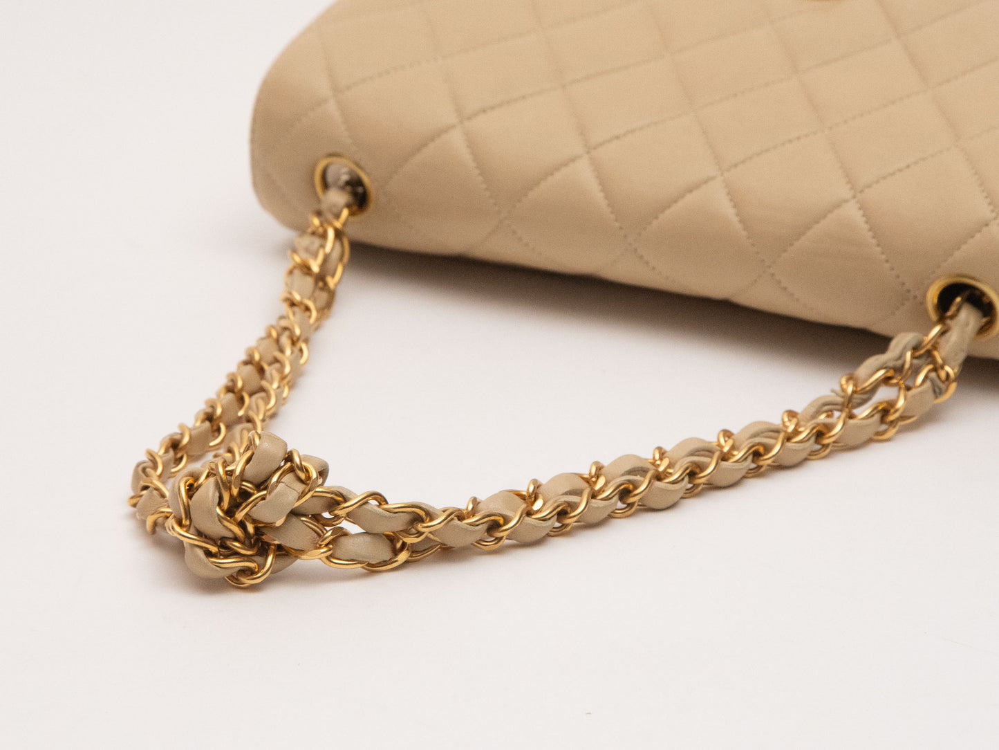 Chanel V flap matelasse handbag lambskin beige