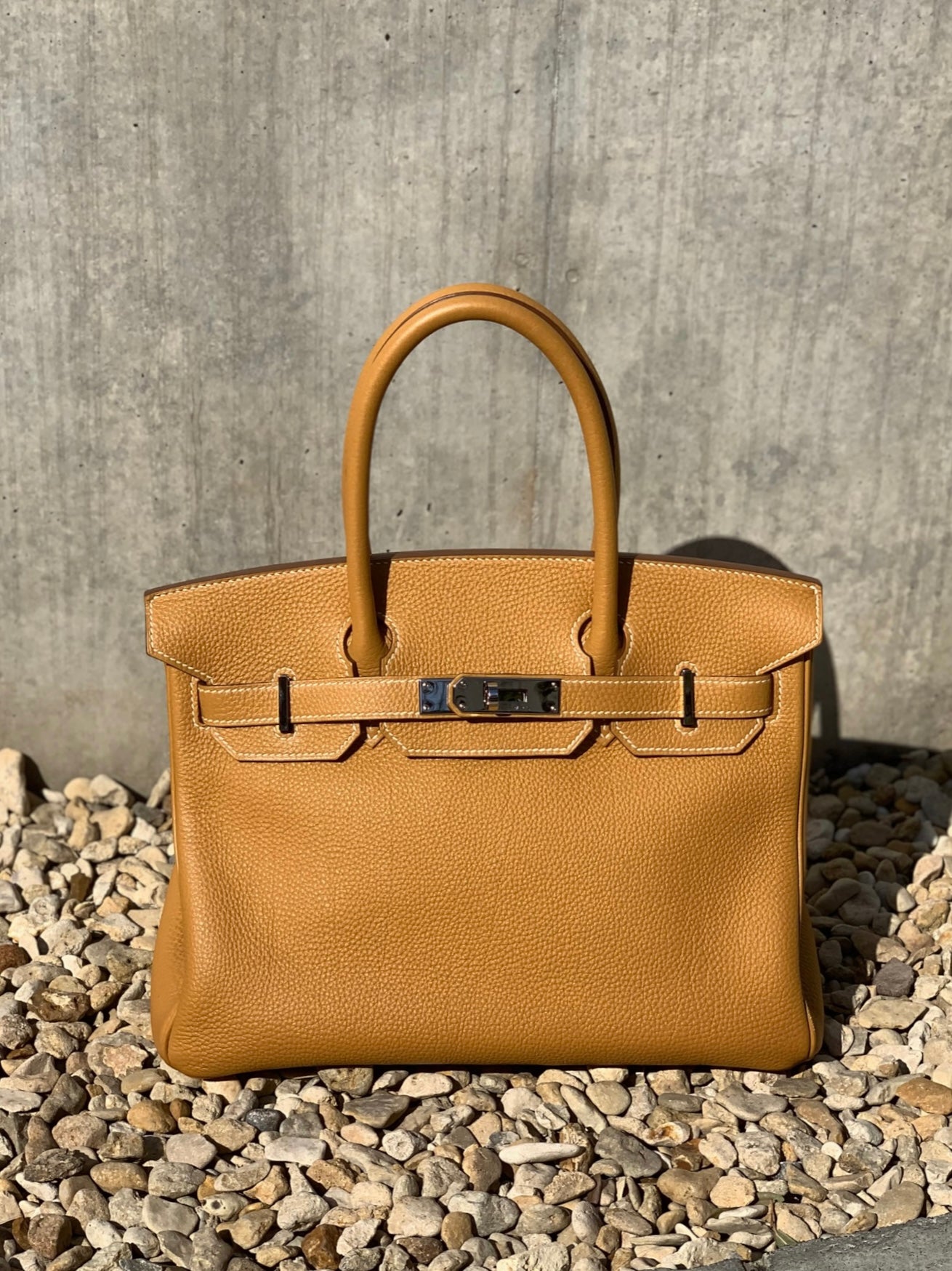 Hermes Birkin 30 Handbag H: 2004 Palladium hardware Togo Natural