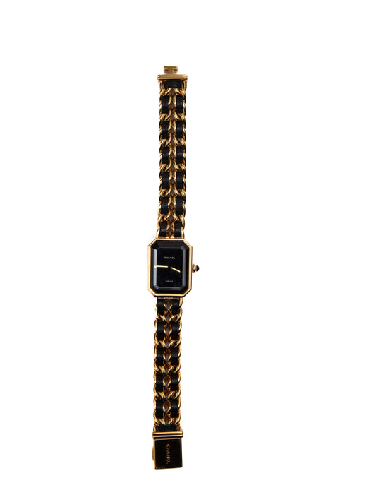 シャネル プルミエール L H0001 腕時計 金メッキ レザー クォーツ ブラック レディース
