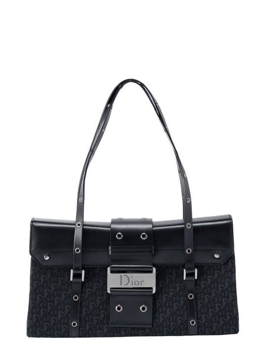 ディオール トロッター ストリートシック ショルダーバッグ レザー×キャンバス ブラック シルバー金具