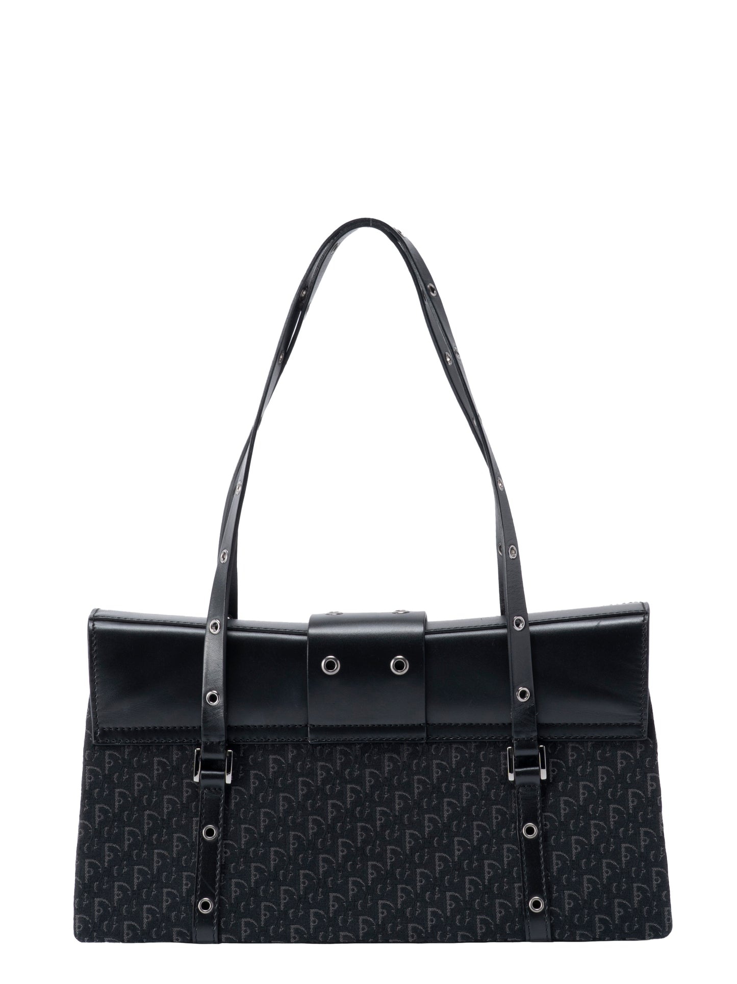 ディオール トロッター ストリートシック ショルダーバッグ レザー×キャンバス ブラック シルバー金具