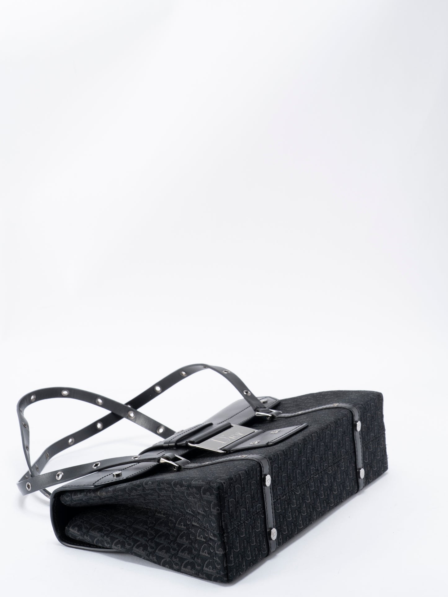 ディオール トロッター ストリートシック ショルダーバッグ レザー×キャンバス ブラック シルバー金具