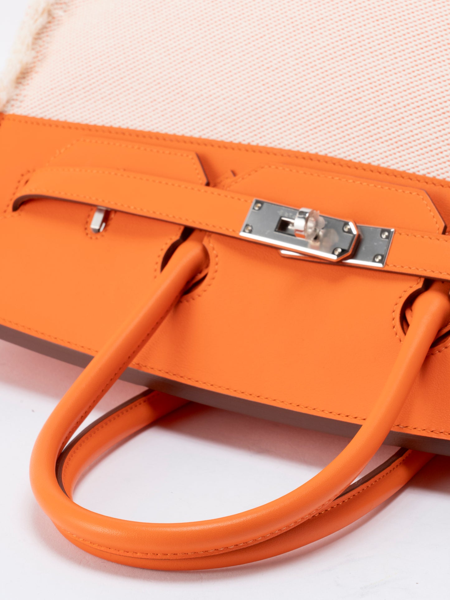 エルメス バーキン35 フレイ ハンドバッグ B刻:2023年 ツイルアッシュ×スイフト オレンジミニアム0X シルバー金具