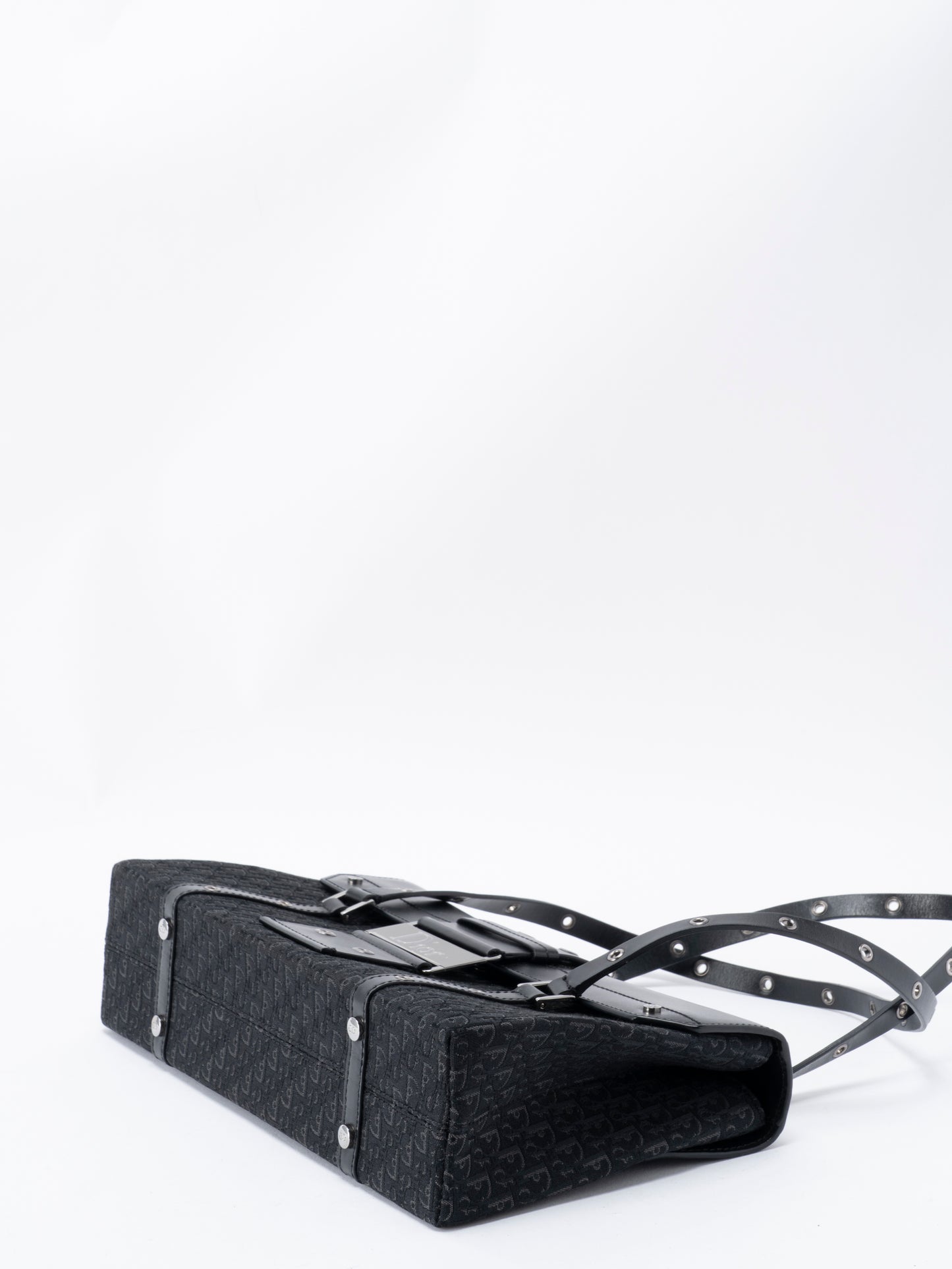 ディオール トロッター ストリートシック ショルダーバッグ レザー×キャンバス ブラック シルバー金具