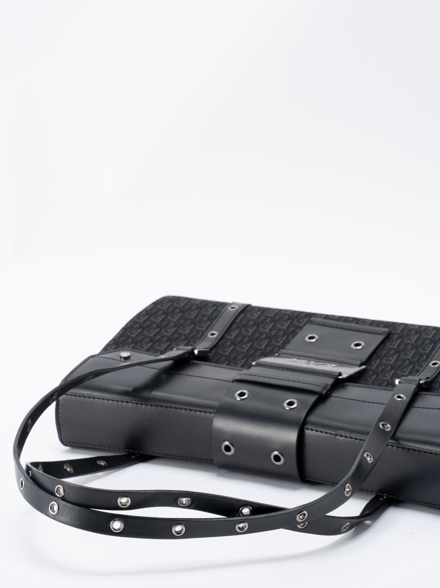 ディオール トロッター ストリートシック ショルダーバッグ レザー×キャンバス ブラック シルバー金具