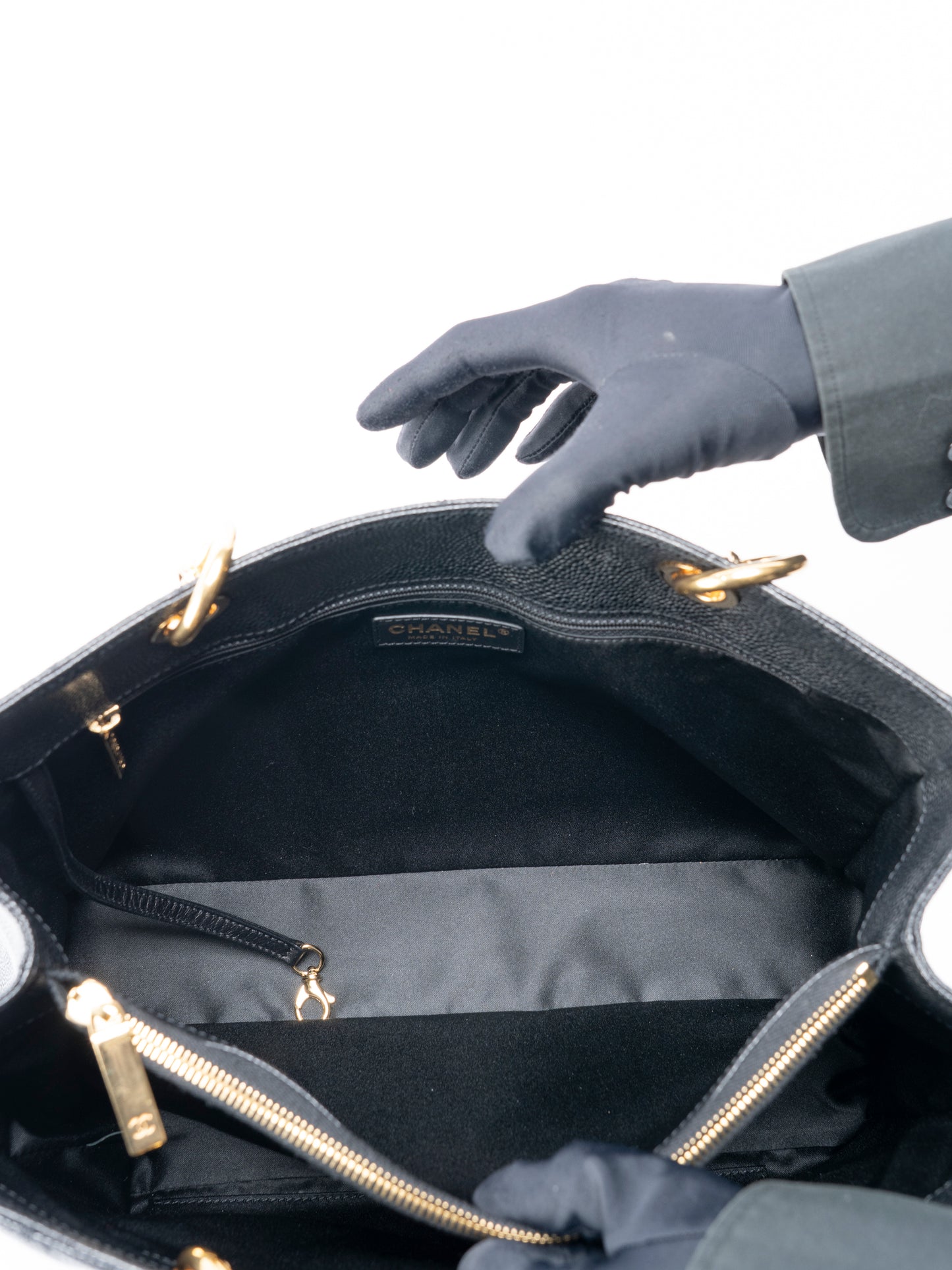 シャネル GST トートバッグ キャビアスキン ブラック ゴールド金具