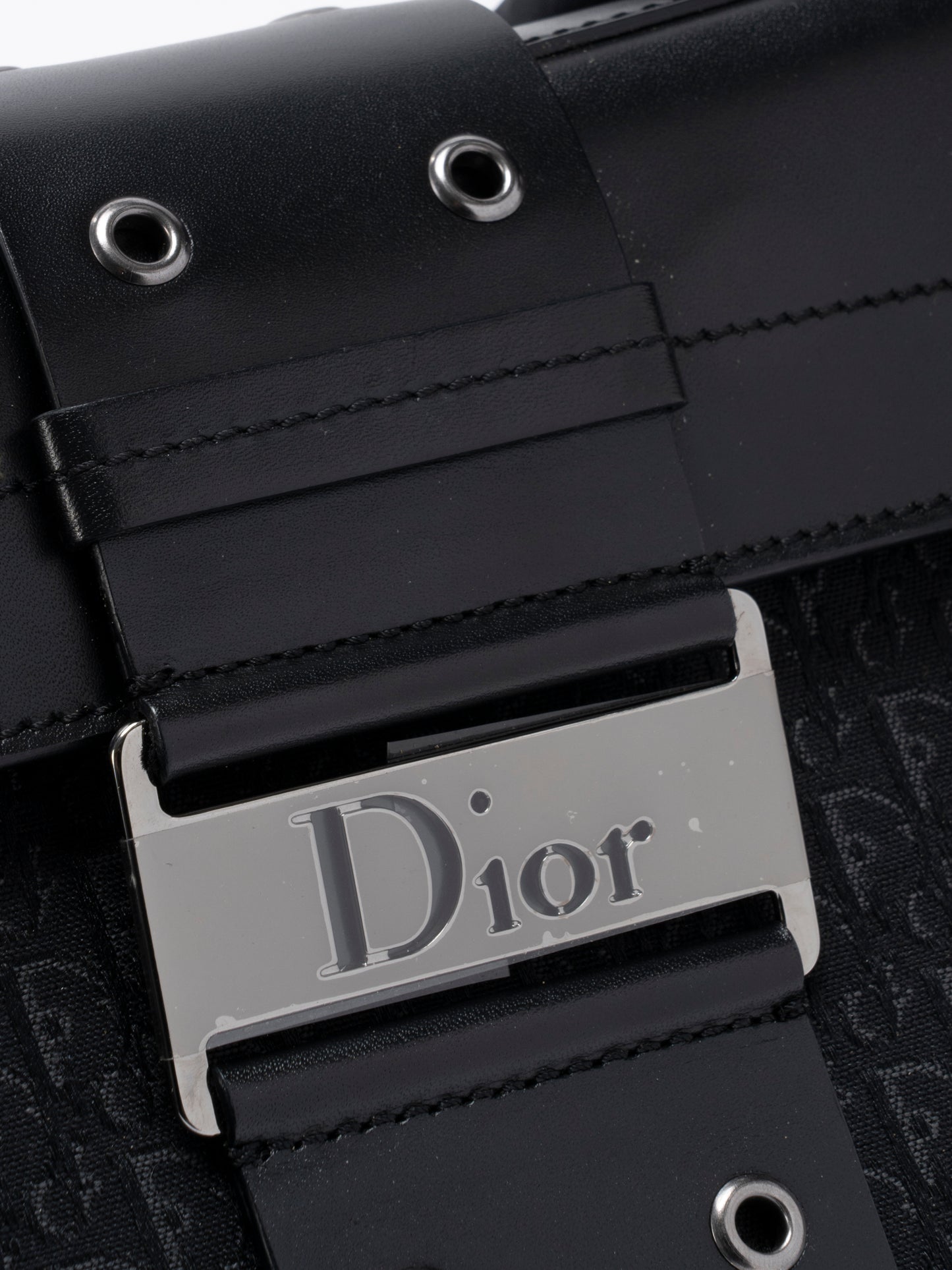 ディオール トロッター ストリートシック ショルダーバッグ レザー×キャンバス ブラック シルバー金具