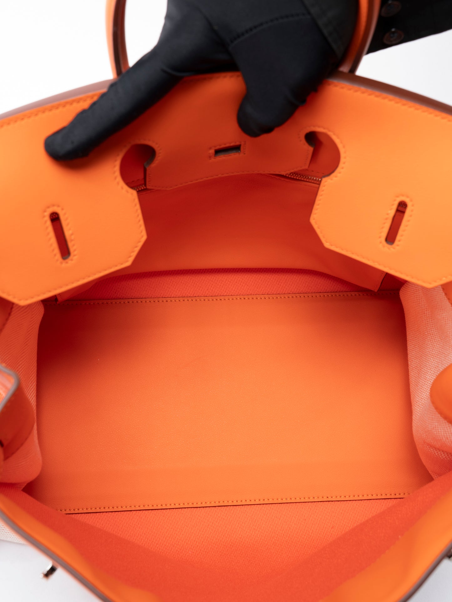 エルメス バーキン35 フレイ ハンドバッグ B刻:2023年 ツイルアッシュ×スイフト オレンジミニアム0X シルバー金具