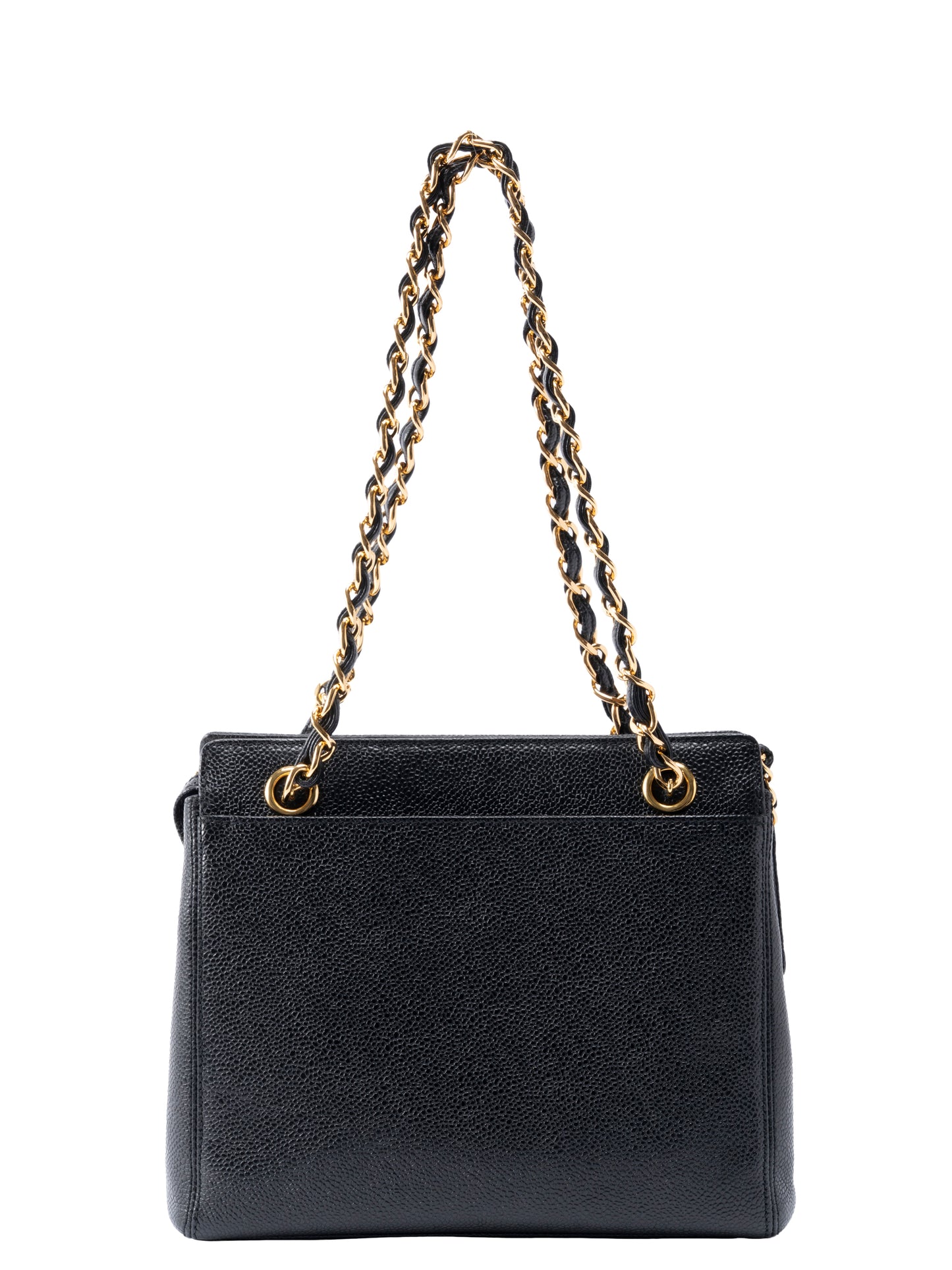 シャネル ロゴ チェーントートバッグ キャビアスキン ブラック ゴールド金具