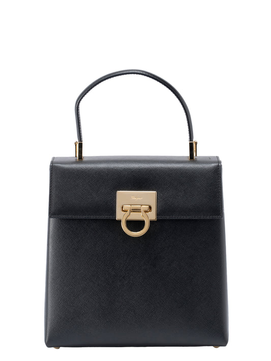 フェラガモ ガンチーニ 2WAY ショルダーバッグ レザー ブラック ゴールド金具