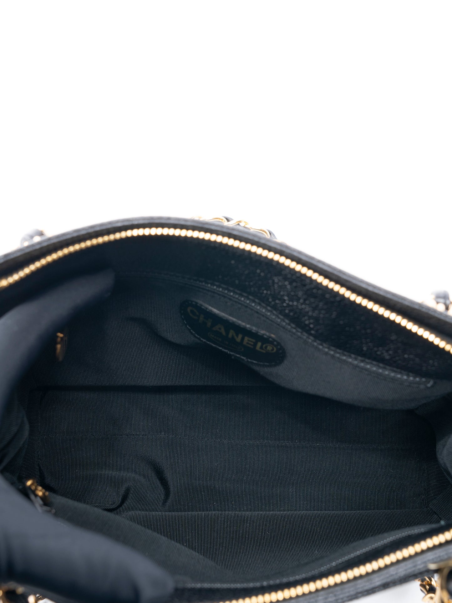 シャネル ロゴ チェーントートバッグ キャビアスキン ブラック ゴールド金具
