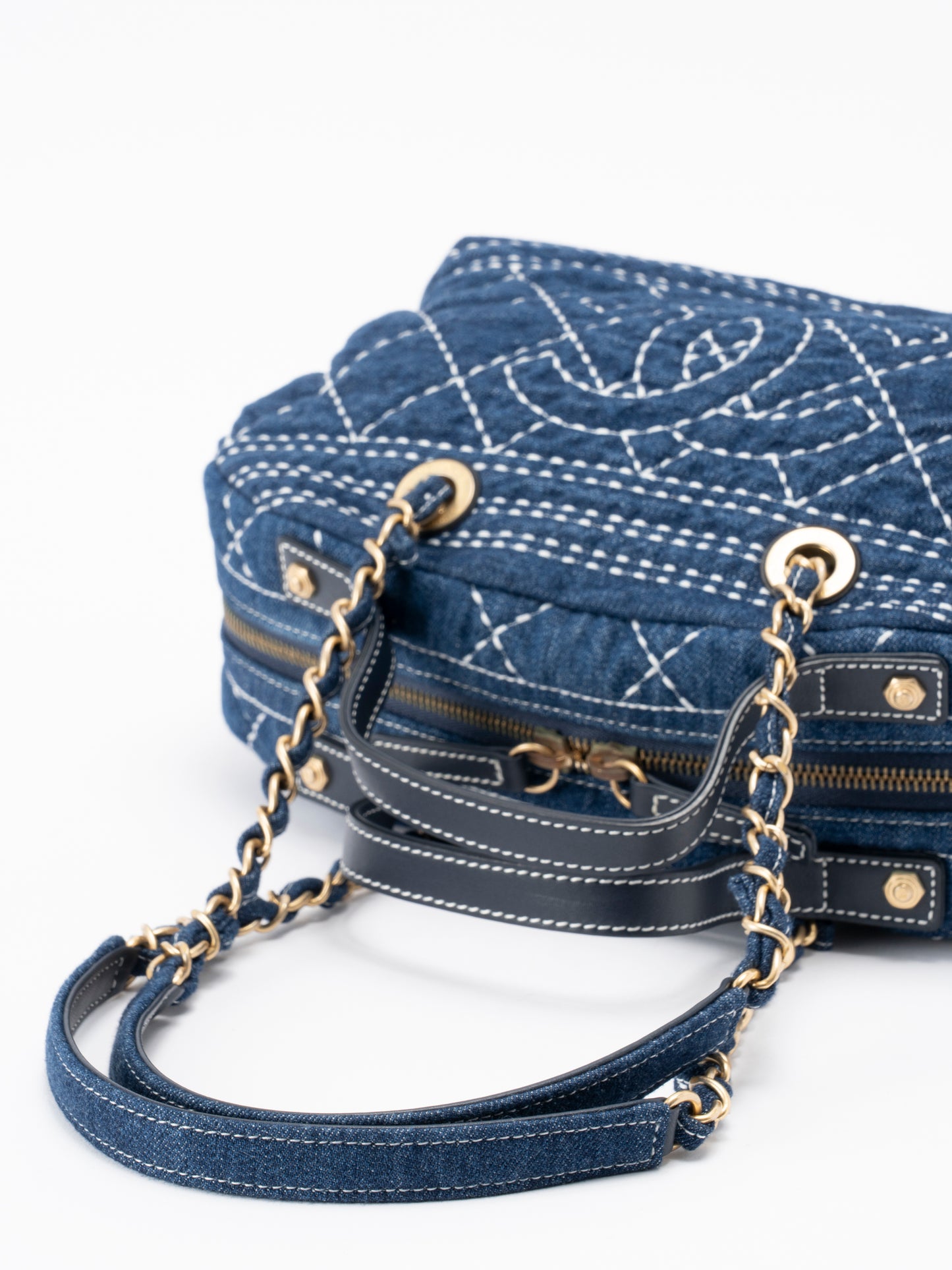 シャネル ココマーク ワイルドステッチ 2wayハンドバッグ デニム ブルー ゴールド金具