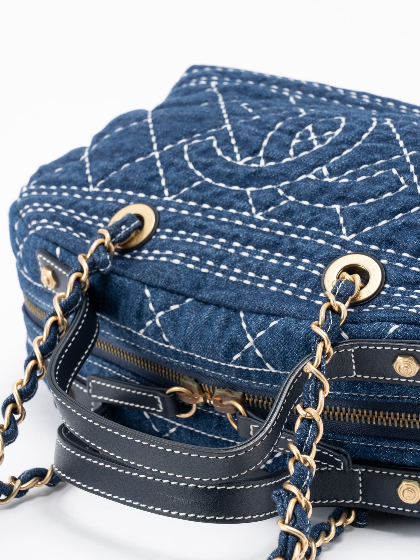 シャネル ココマーク ワイルドステッチ 2wayハンドバッグ デニム ブルー ゴールド金具