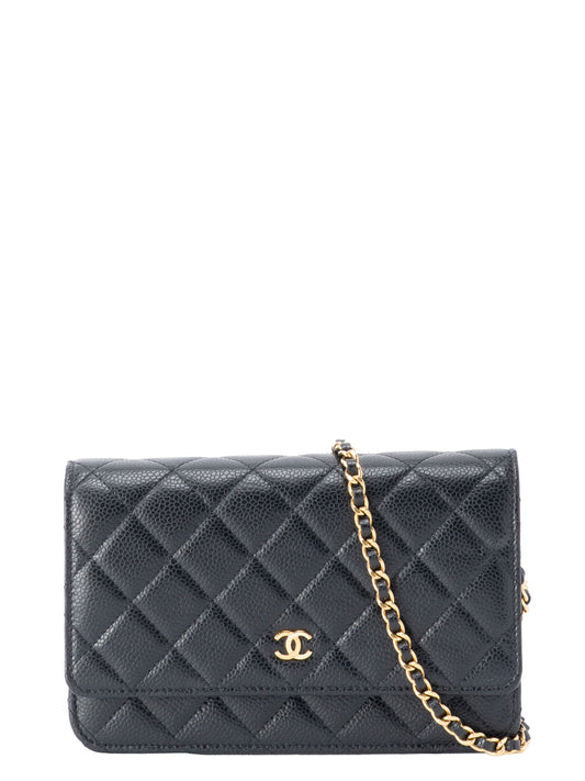 シャネル マトラッセ シリアルプレート  チェーンウォレット キャビアスキン ブラック ゴールド金具