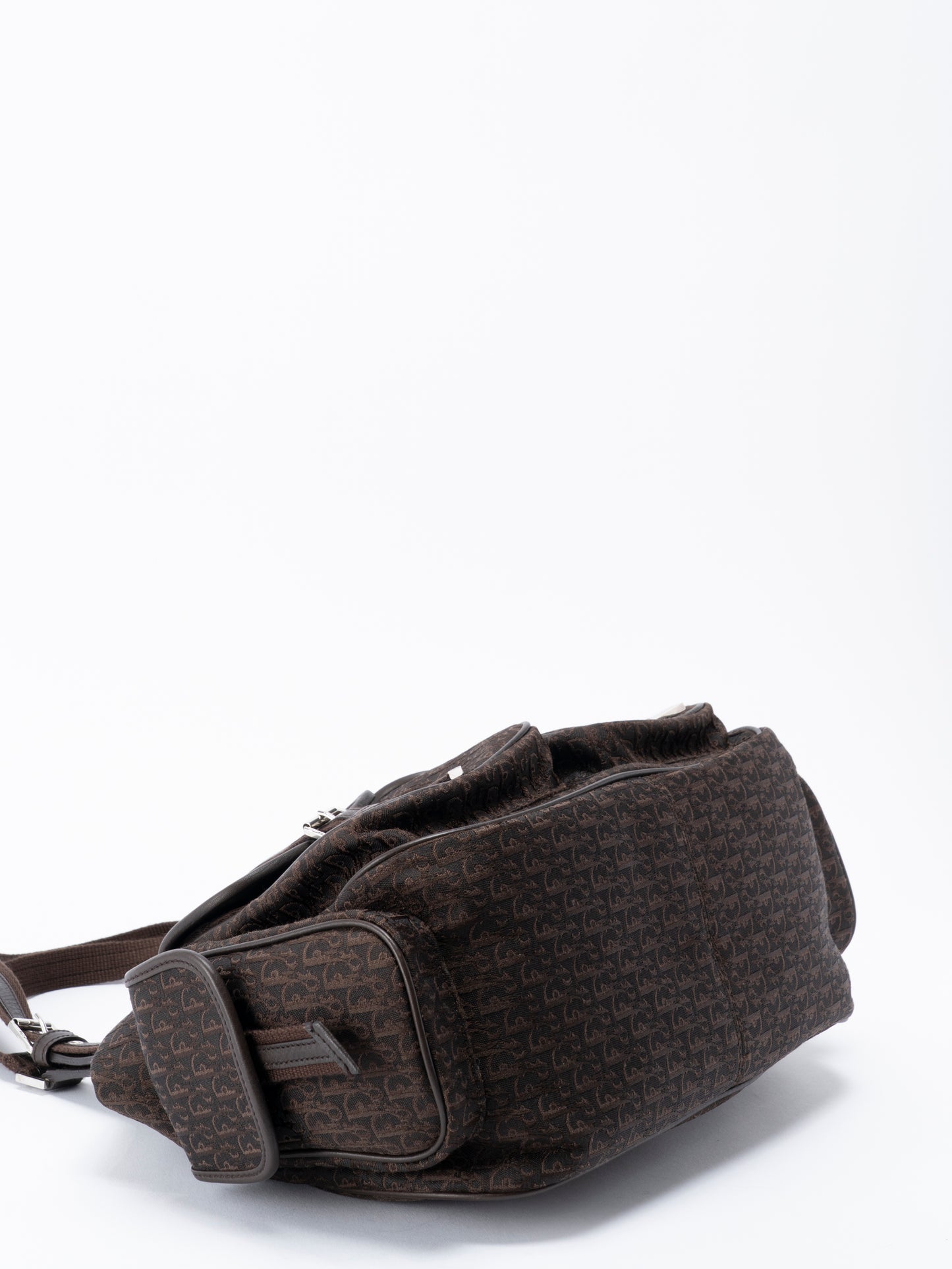 デイオール ストリートシック マルチポケット ハンドバッグ レザー×キャンバス ダークブラウン シルバー金具